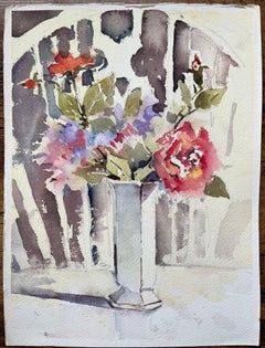 British Impressionist Watercolor of a Still Life of Floral Arrangement in a Vase