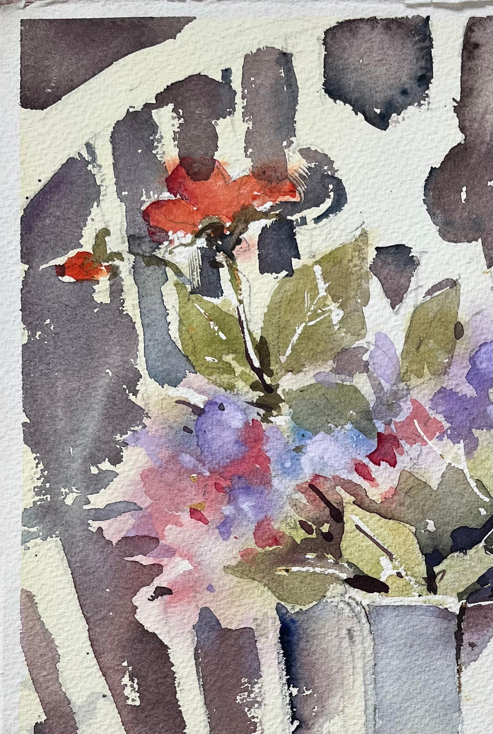Britisches impressionistisches Aquarell eines Stilllebens mit Blumendekoration in einer Vase, British Impressionist (Impressionismus), Painting, von Anthony Avery