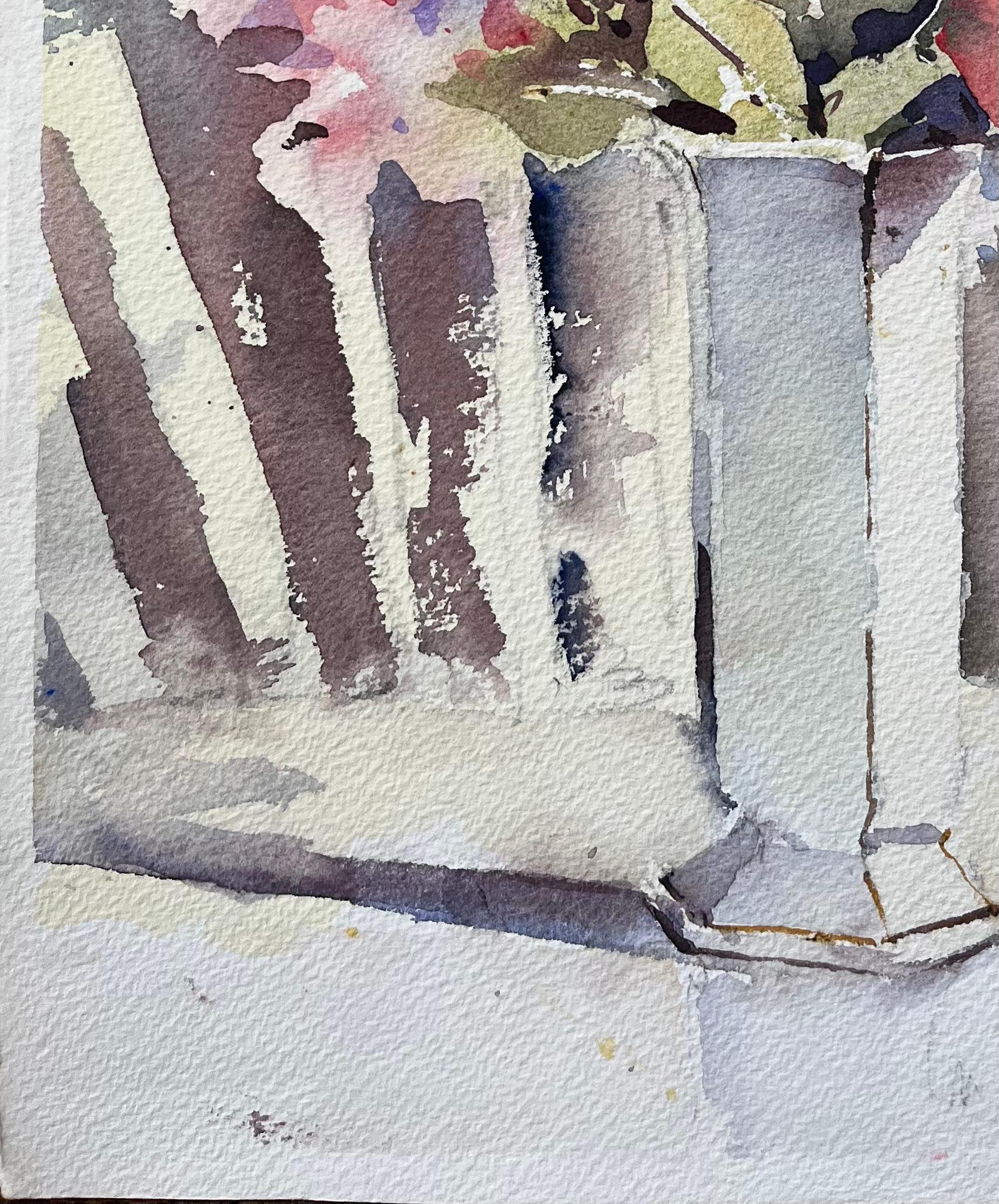 Britisches impressionistisches Aquarell eines Stilllebens mit Blumendekoration in einer Vase, British Impressionist im Angebot 1