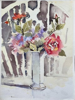 Britisches impressionistisches Aquarell eines Stilllebens mit Blumendekoration in einer Vase, British Impressionist