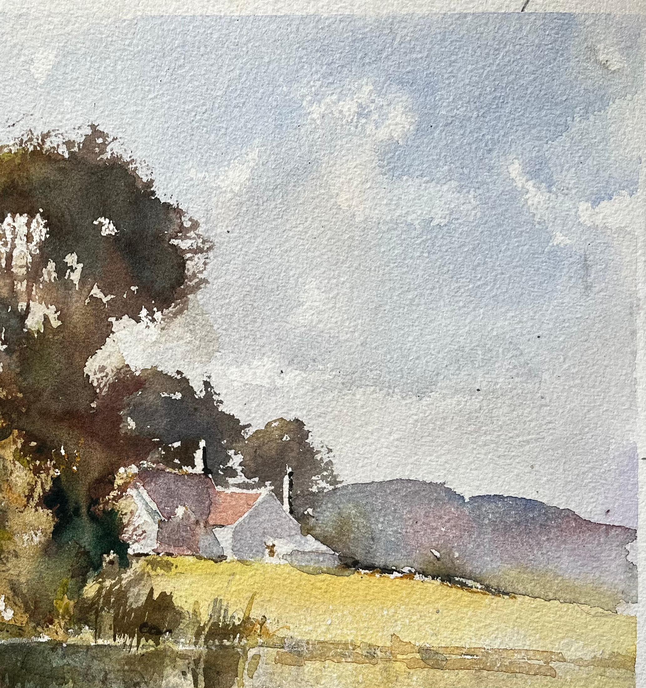 Britisches impressionistisches Aquarell einer Steinbrücke und eines Landhauses (Impressionismus), Painting, von Anthony Avery