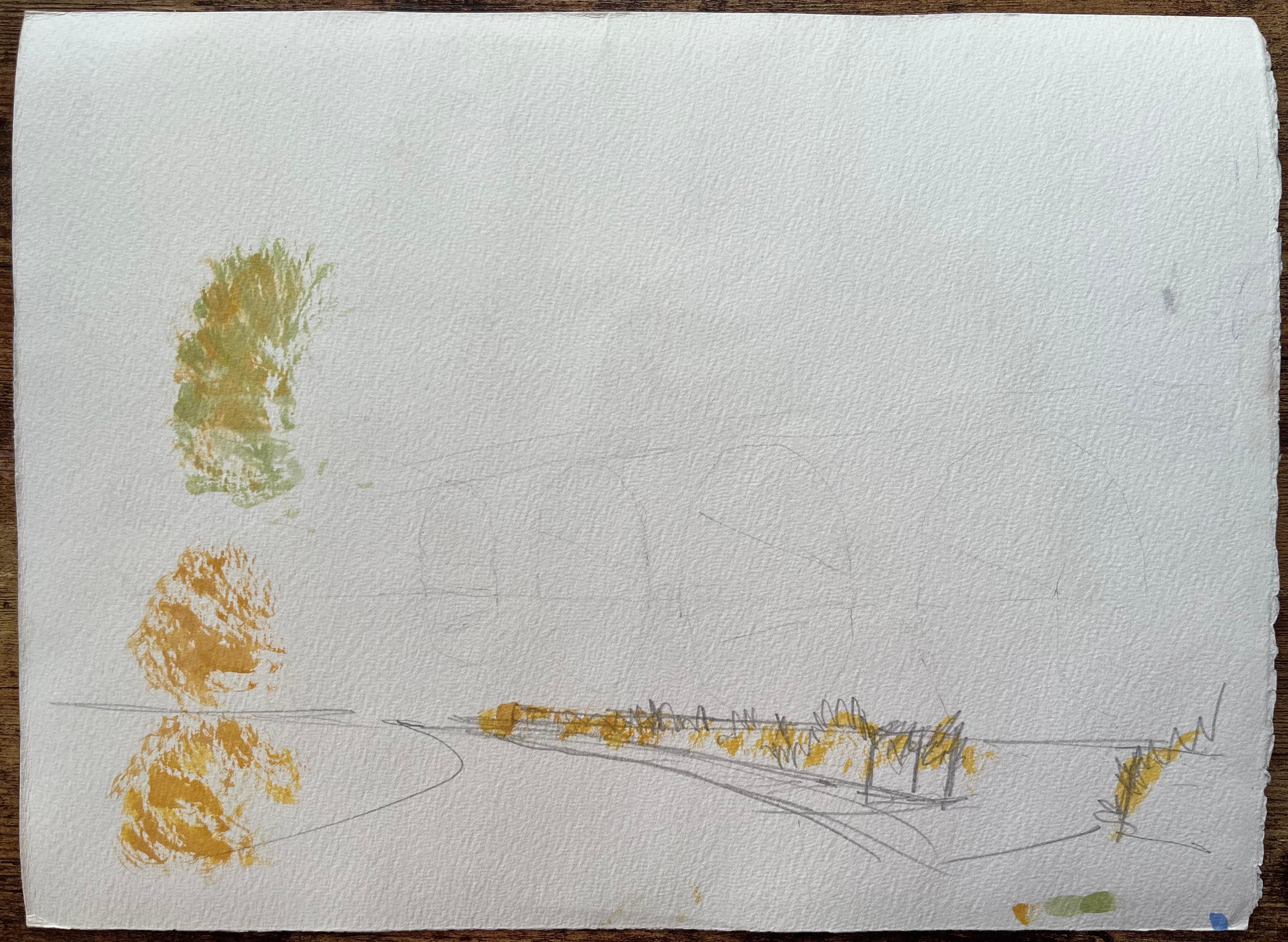 Aquarell eines britischen Impressionisten mit einer Steinbrücke und einem historischen Turm im Angebot 2