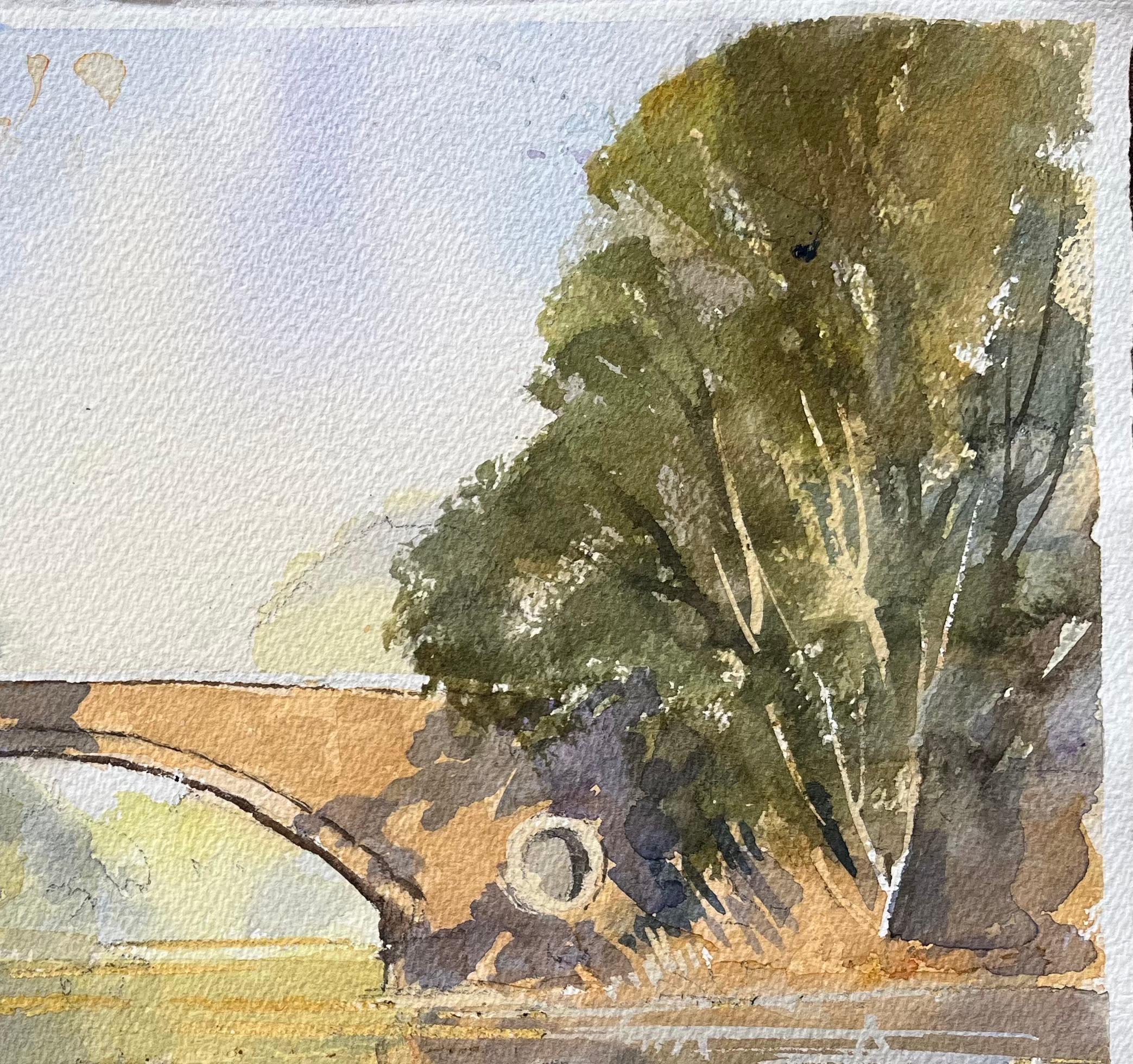 Titel: Britischer Impressionist Aquarell einer Steinbrücke über einen ruhigen Fluss
Von Anthony Avery (Brite 1946-2023)
Original-Aquarell auf Künstlerpapier, ungerahmt
Abmessungen: 11,25 x 15 Zoll (Höhe x Breite)
Zustand: Gut, mit leichten