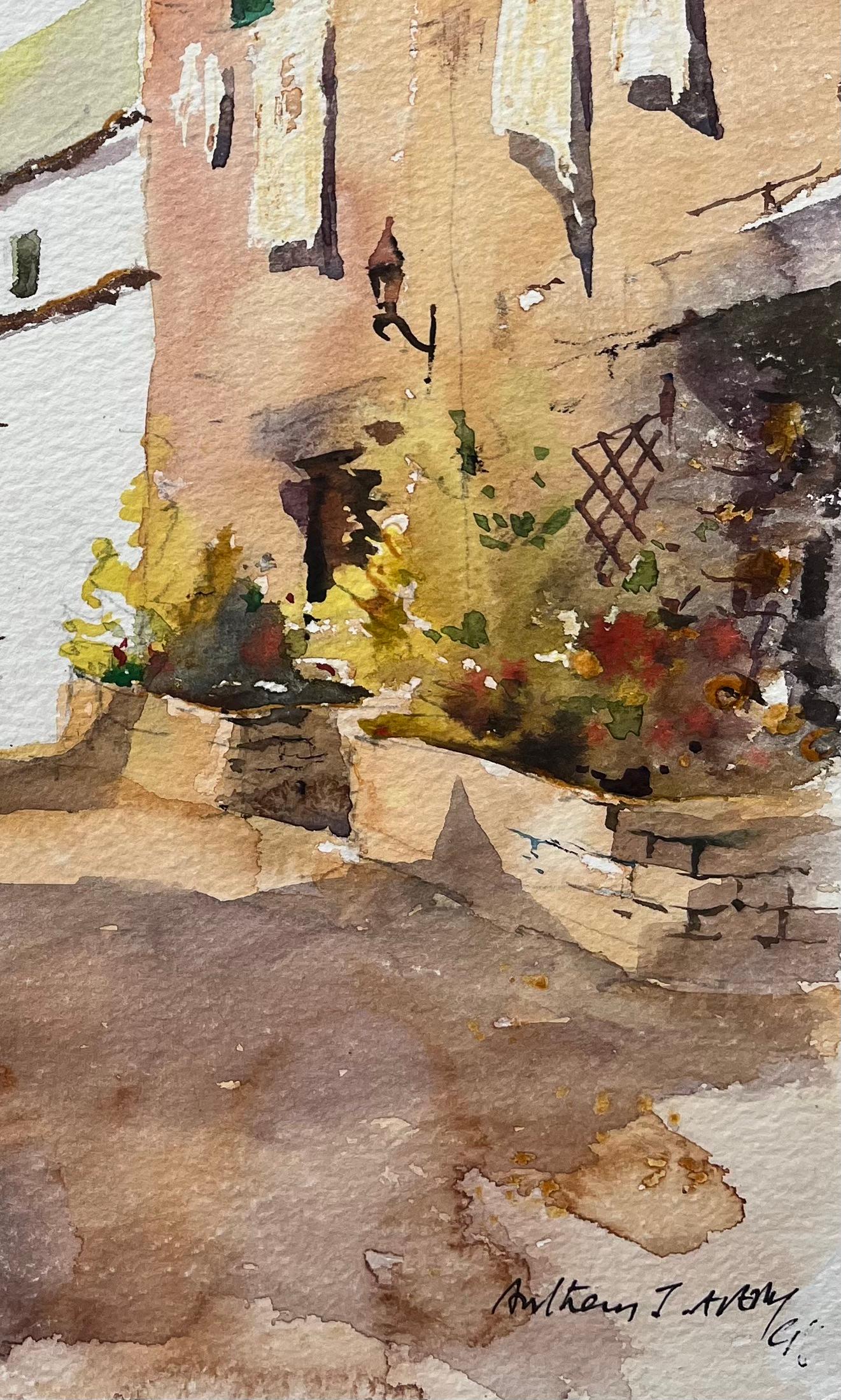Aquarelle impressionniste britannique d'une scène de rue à Tossa de Mar, Costa Brava - Impressionnisme Painting par Anthony Avery