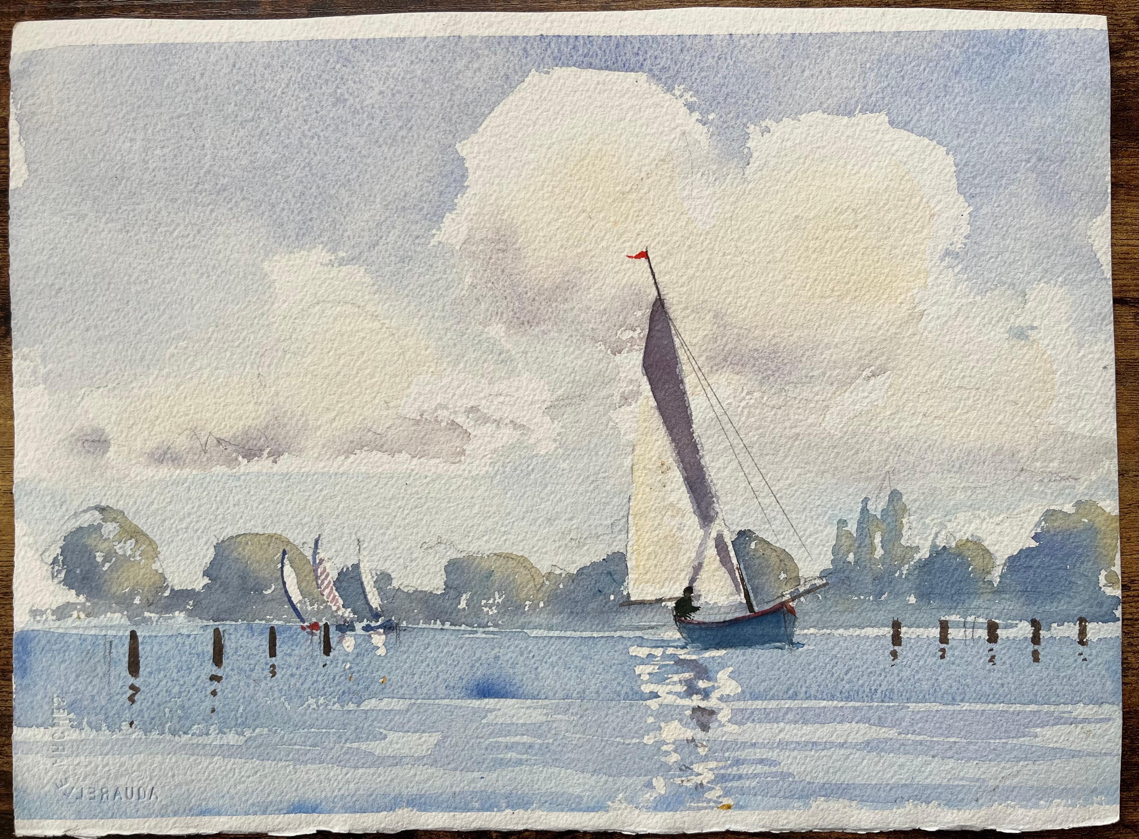 Britischer Impressionist Aquarell einer Straßenszene mit Glockenturmbogen im Angebot 2