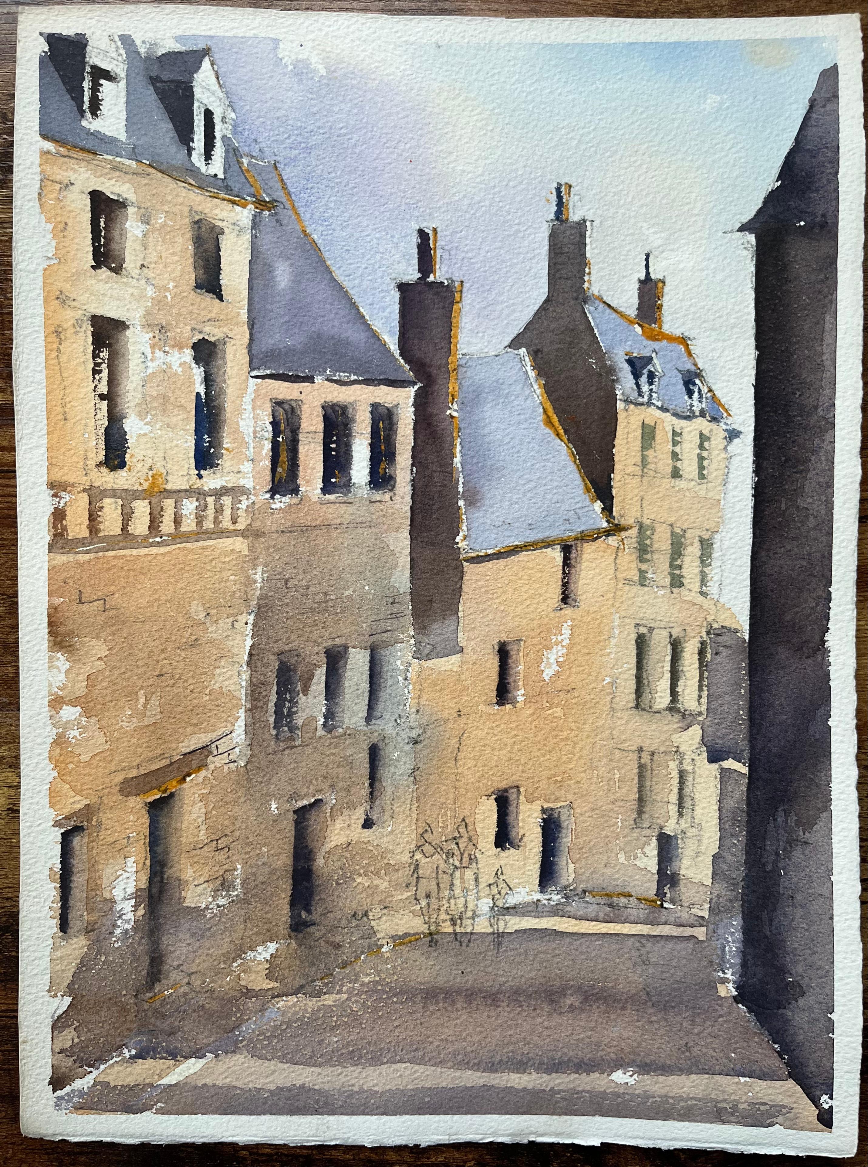 Britisches impressionistisches Aquarell einer Straßenszene mit Figuren im französischen Impressionismus – Painting von Anthony Avery