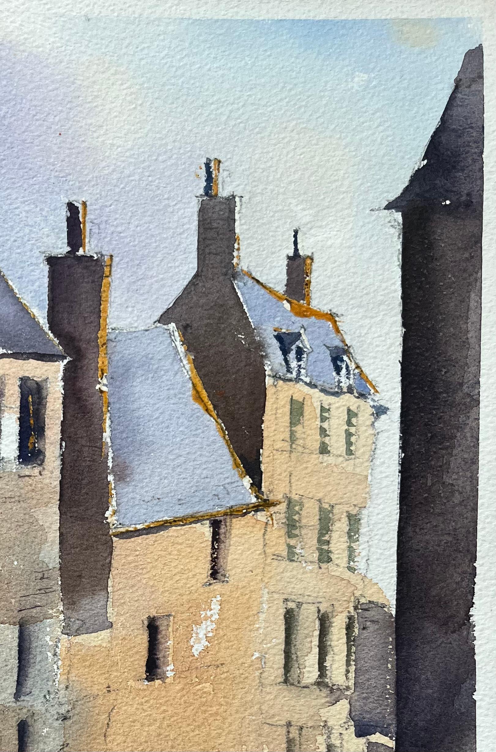 Titel: Britischer Impressionist - Aquarell einer Straßenszene mit Figuren in Frankreich
Von Anthony Avery (Brite 1946-2023)
Original-Aquarell auf Künstlerpapier, ungerahmt
Abmessungen: 15 x 11 Zoll (Höhe x Breite)
Zustand: Gut, mit leichten