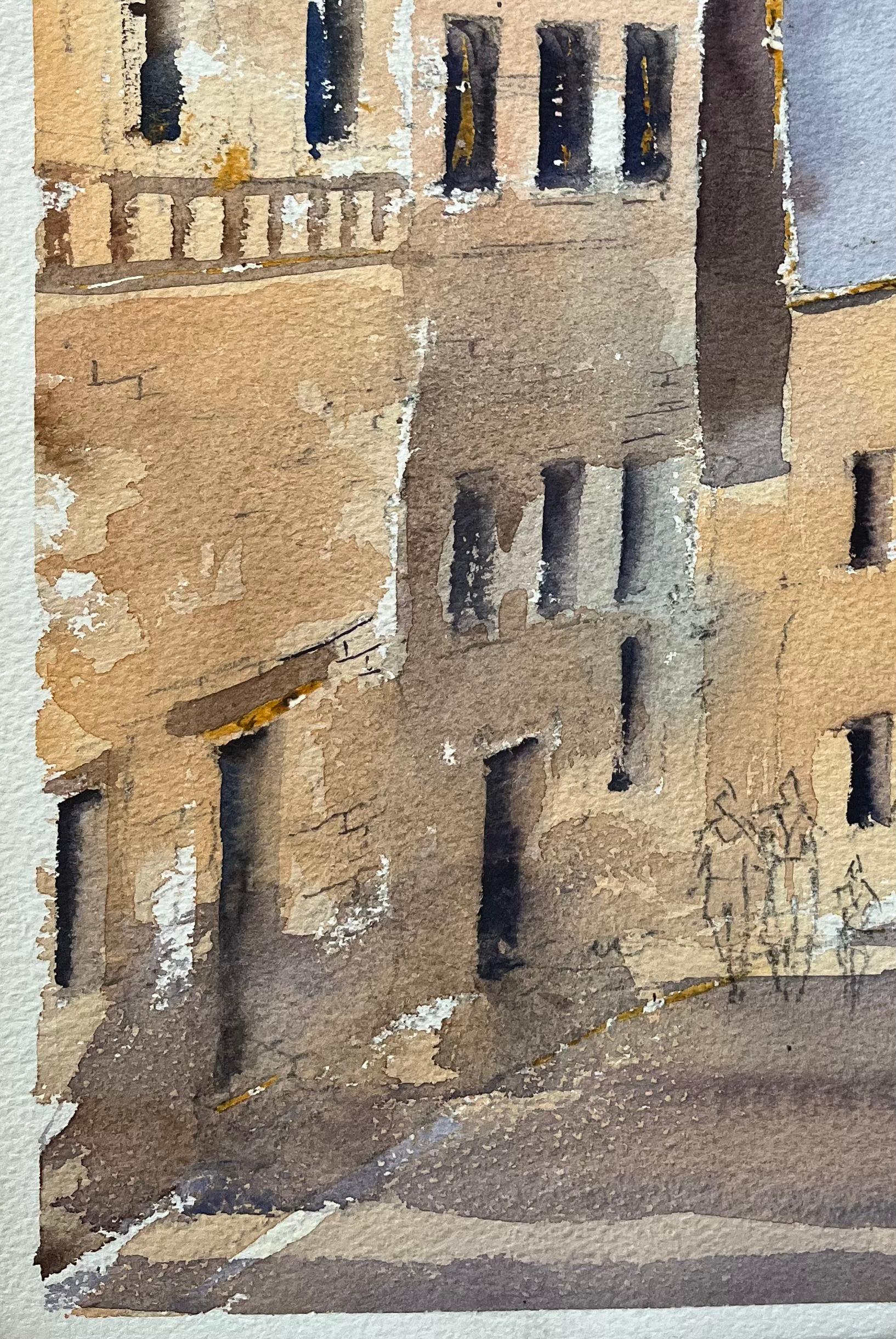 Britisches impressionistisches Aquarell einer Straßenszene mit Figuren im französischen Impressionismus im Angebot 1