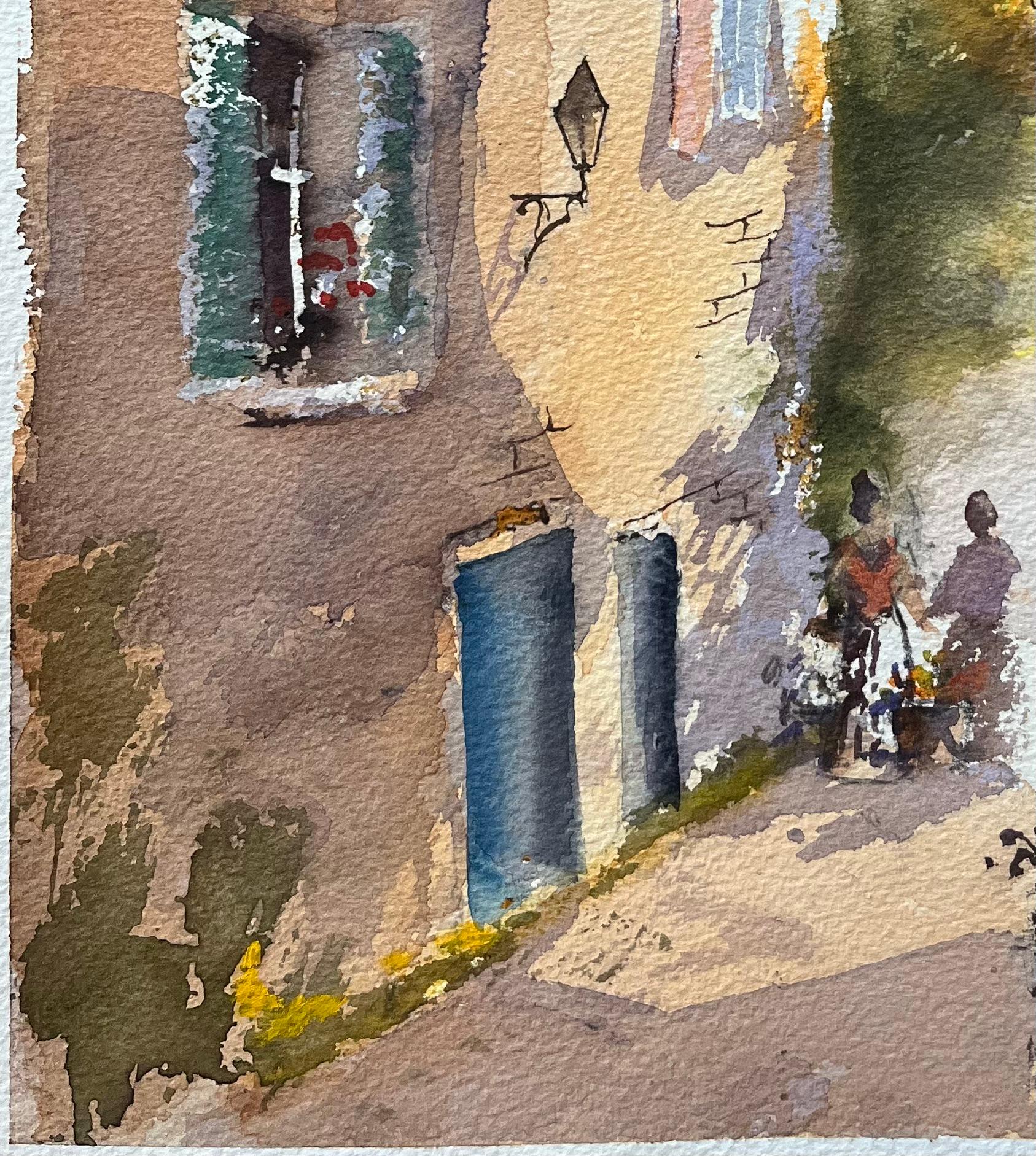 Título: Acuarela impresionista británica de un callejón iluminado por el sol con arco y figuras
Por Anthony Avery (británico 1946-2023)
Acuarela original sobre papel de artista, sin enmarcar
Dimensiones: 15 x 11,25 pulgadas (Alto x Ancho)
Estado: