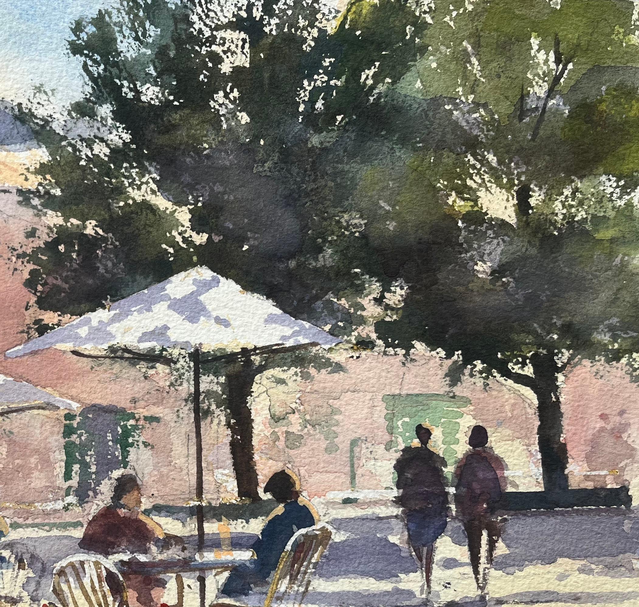 Titre : Aquarelle impressionniste britannique d'une scène de café européen ensoleillé
par Anthony Avery (britannique 1946-2023)
Aquarelle originale sur papier d'artiste, non encadrée
Dimensions : 11.25 x 15.25 pouces (Hauteur x Largeur)
Signé :