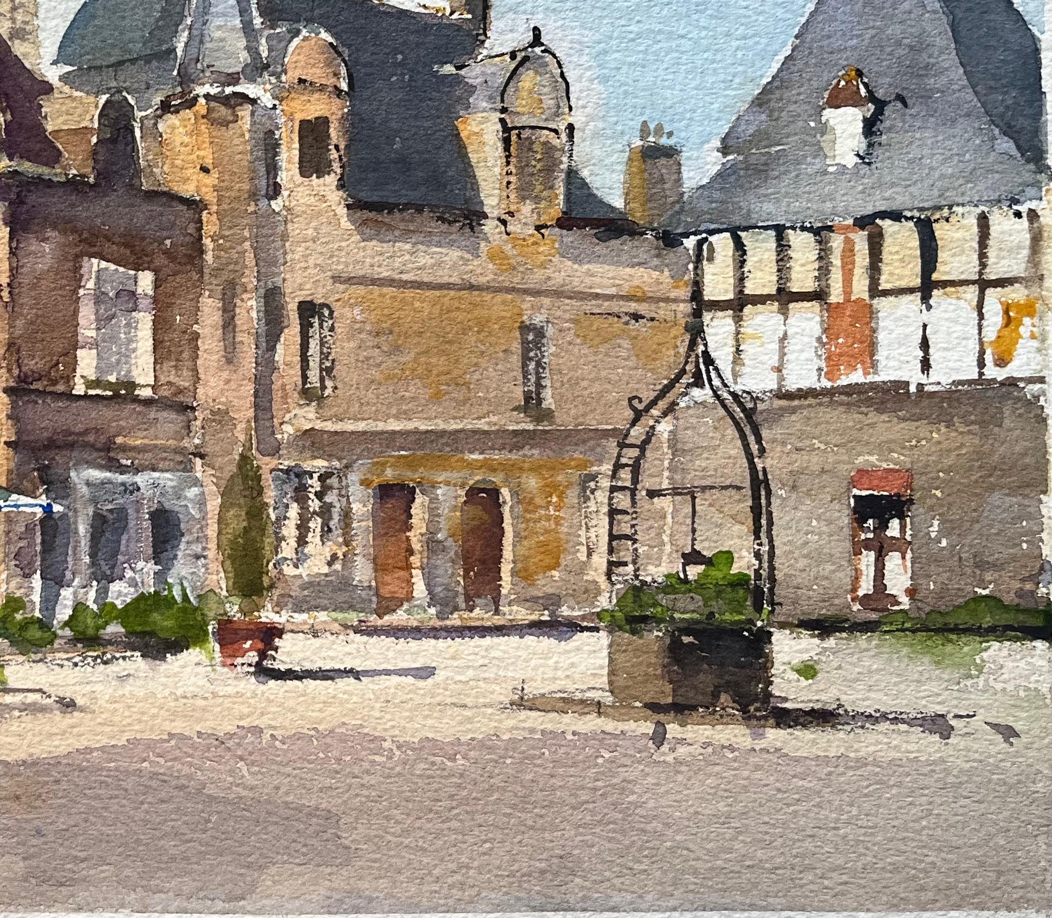 Britisches impressionistisches Aquarell eines sonnenbeschienenen historischen Stadtsquares (Impressionismus), Painting, von Anthony Avery