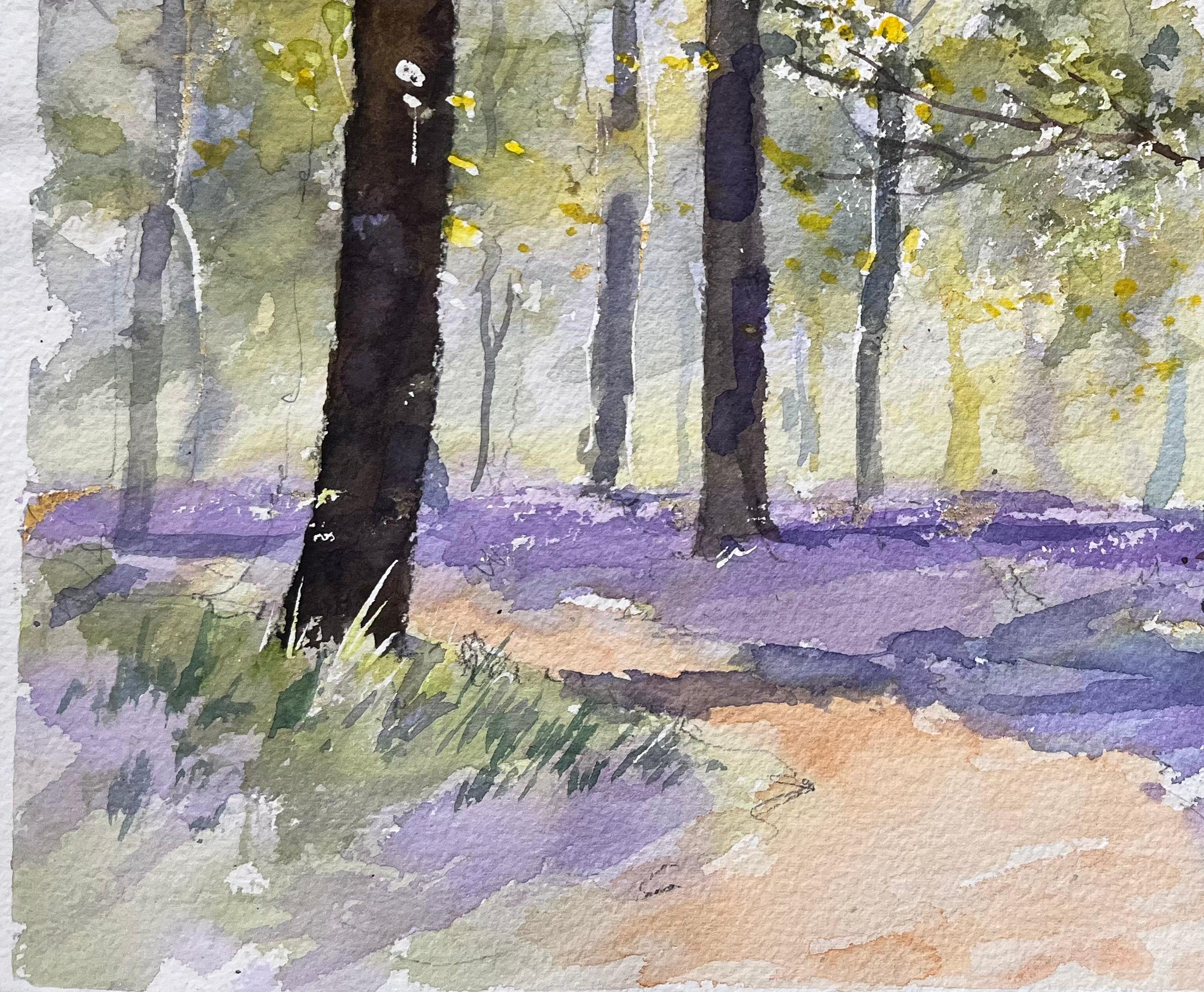 Titre : Aquarelle impressionniste britannique d'une scène de forêt éclairée par le soleil avec des jacinthes.
Par Anthony Avery (britannique 1946-2023)
Aquarelle originale sur papier d'artiste, non encadrée
Signé : Oui
Dimensions : 11.25 x 15.25