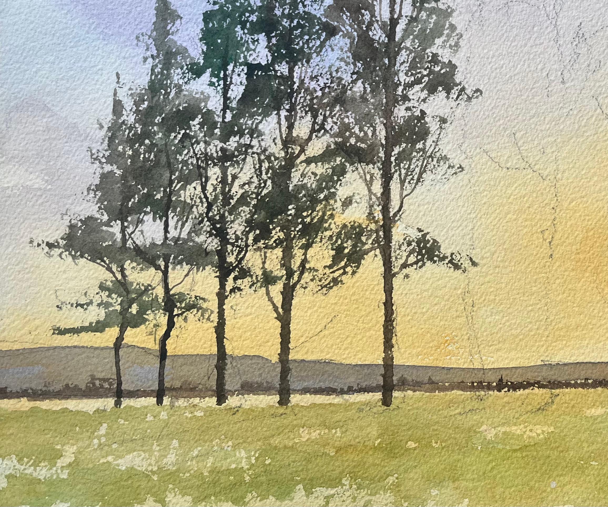 British Impressionist Watercolor of a Sunset over Open Fields For Sale 1