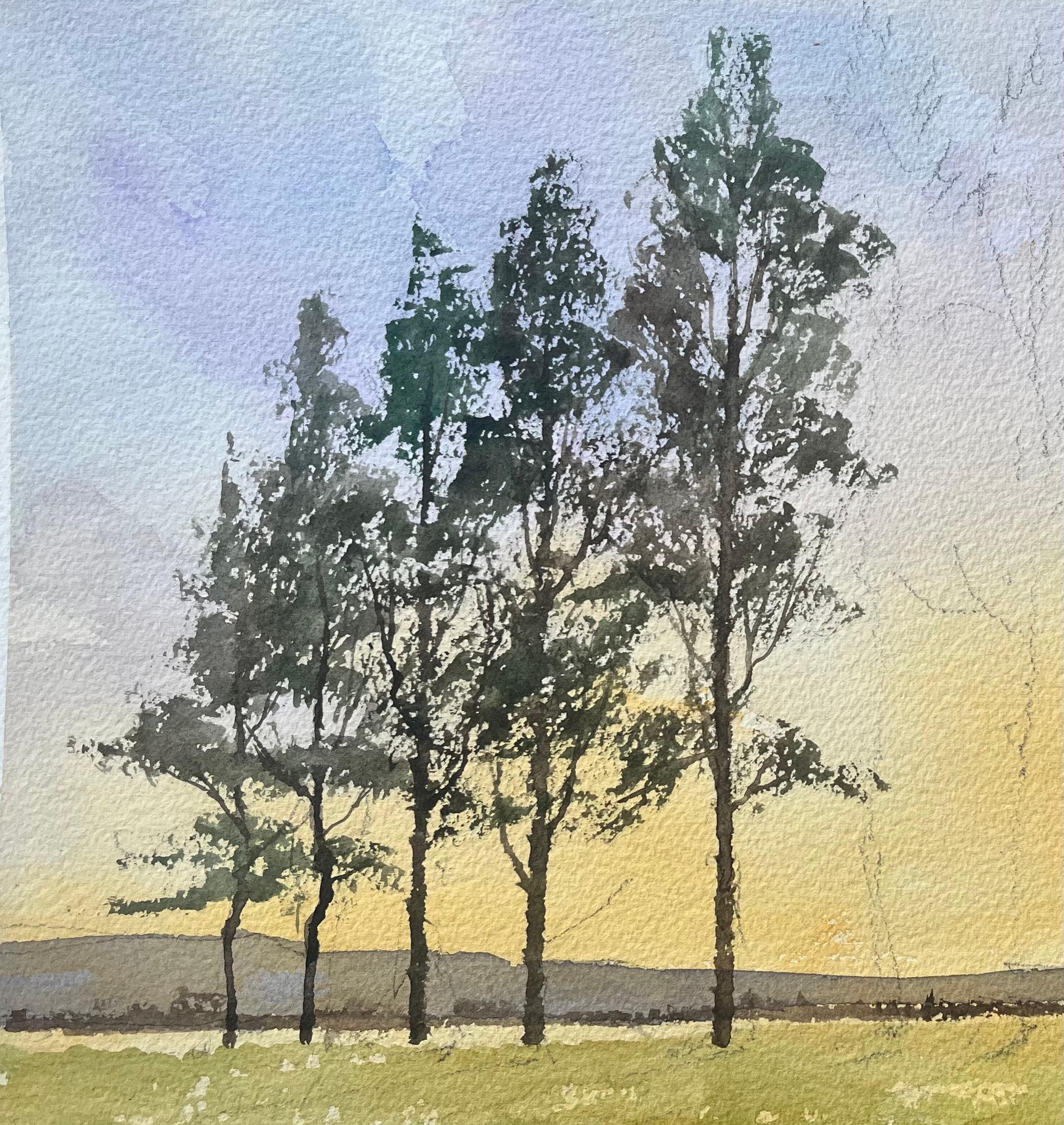 British Impressionist Watercolor of a Sunset over Open Fields For Sale 2