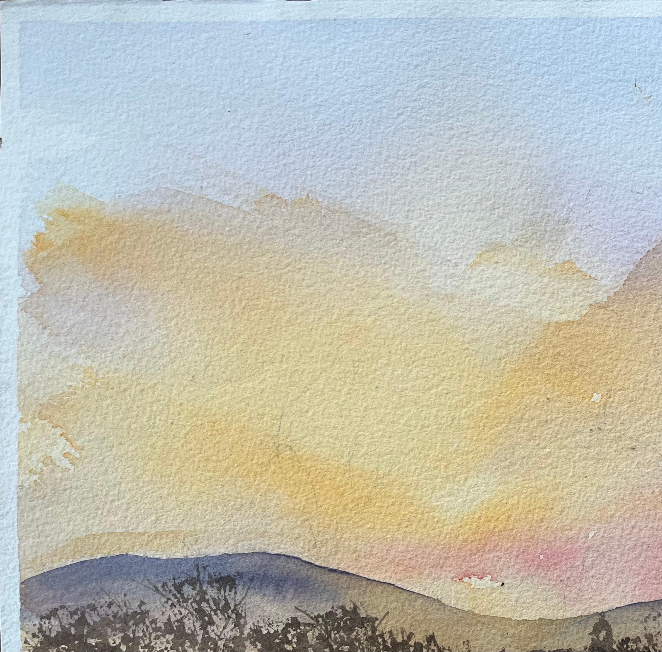 Britischer Impressionist Aquarell eines Sonnenuntergangs über rollenden Hügeln im Angebot 1