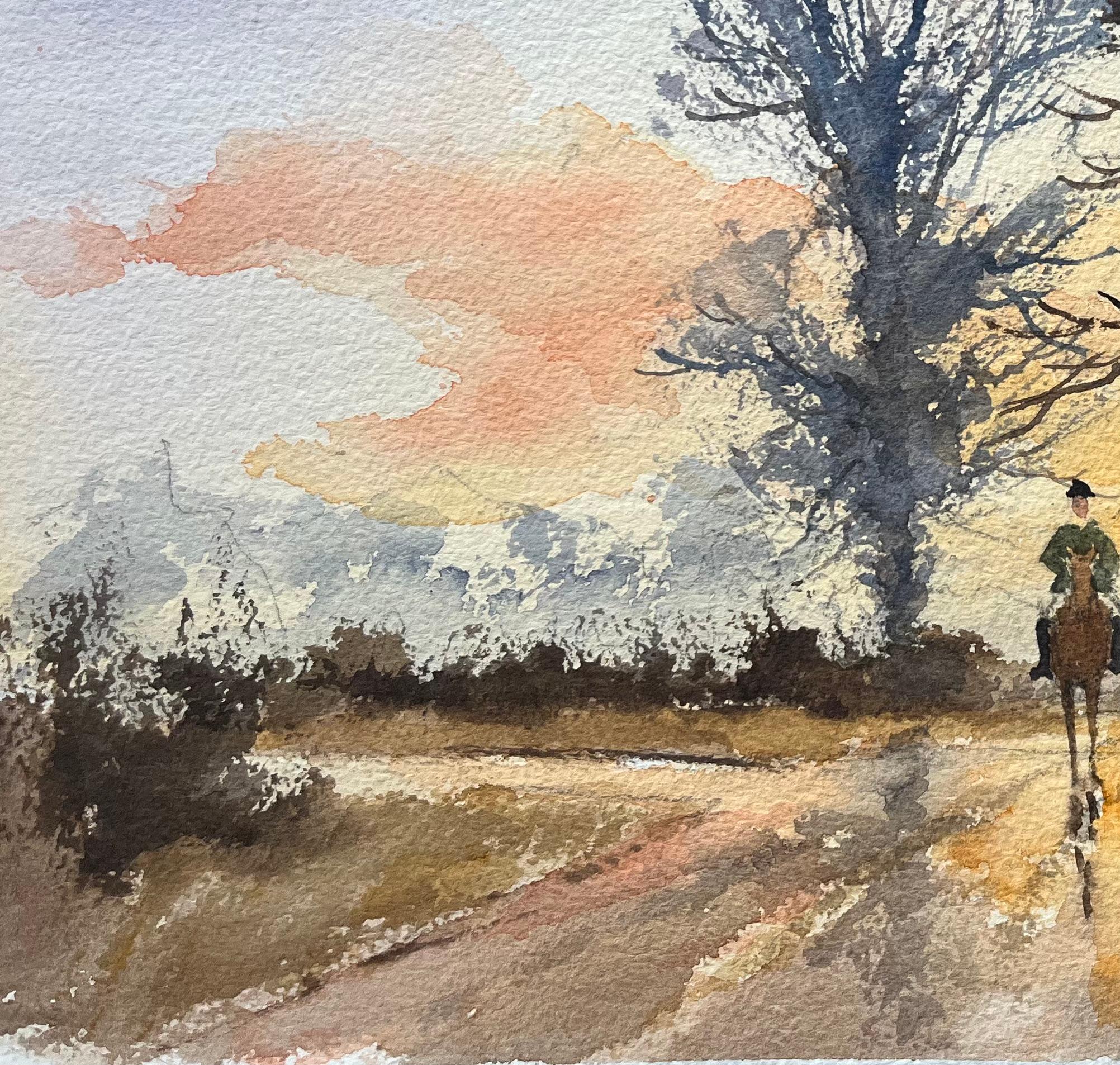 Acquerello impressionista britannico di una corsa al tramonto attraverso la campagna - Painting Impressionismo di Anthony Avery