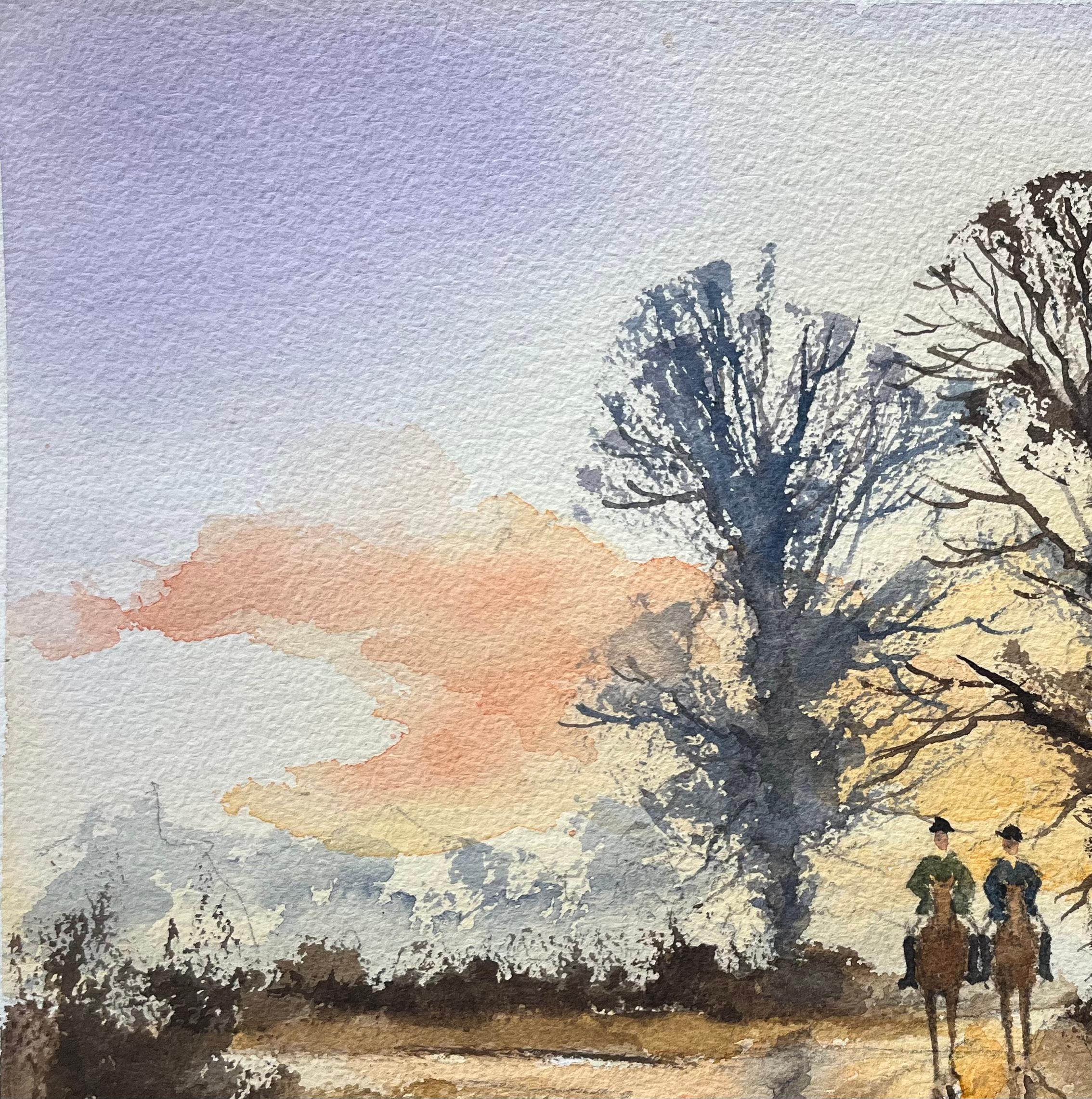 Acquerello impressionista britannico di una corsa al tramonto attraverso la campagna in vendita 1