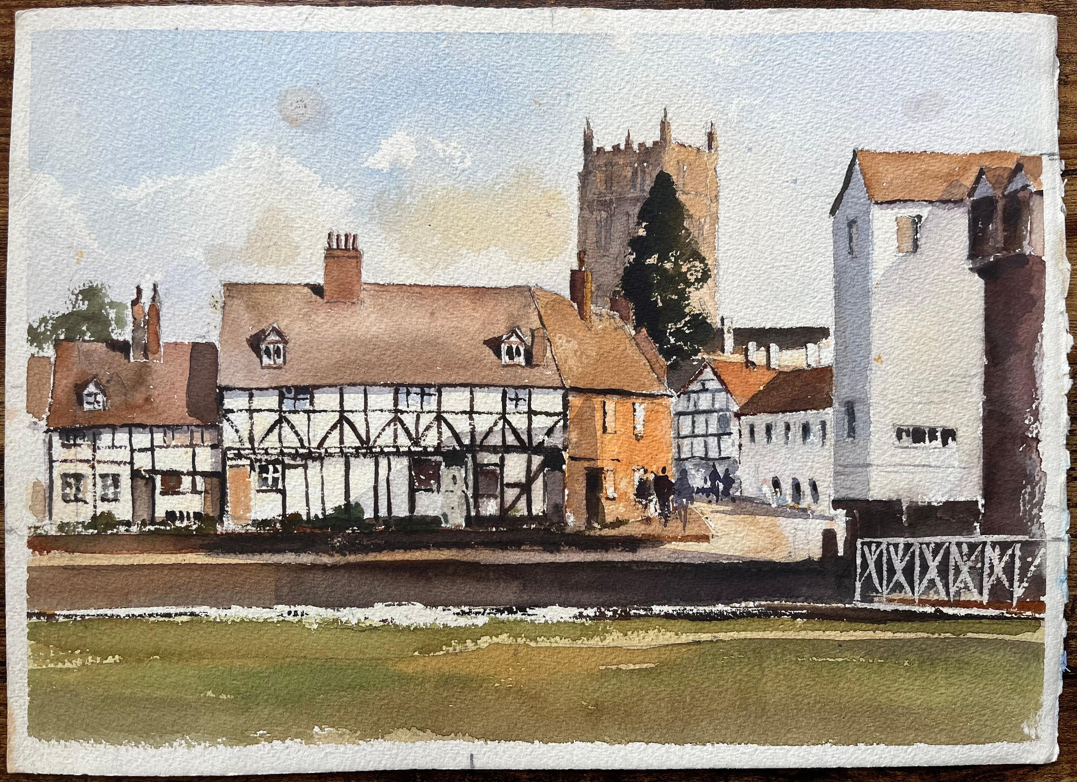 Britisches impressionistisches Aquarell einer traditionellen englischen Dorfszene – Painting von Anthony Avery