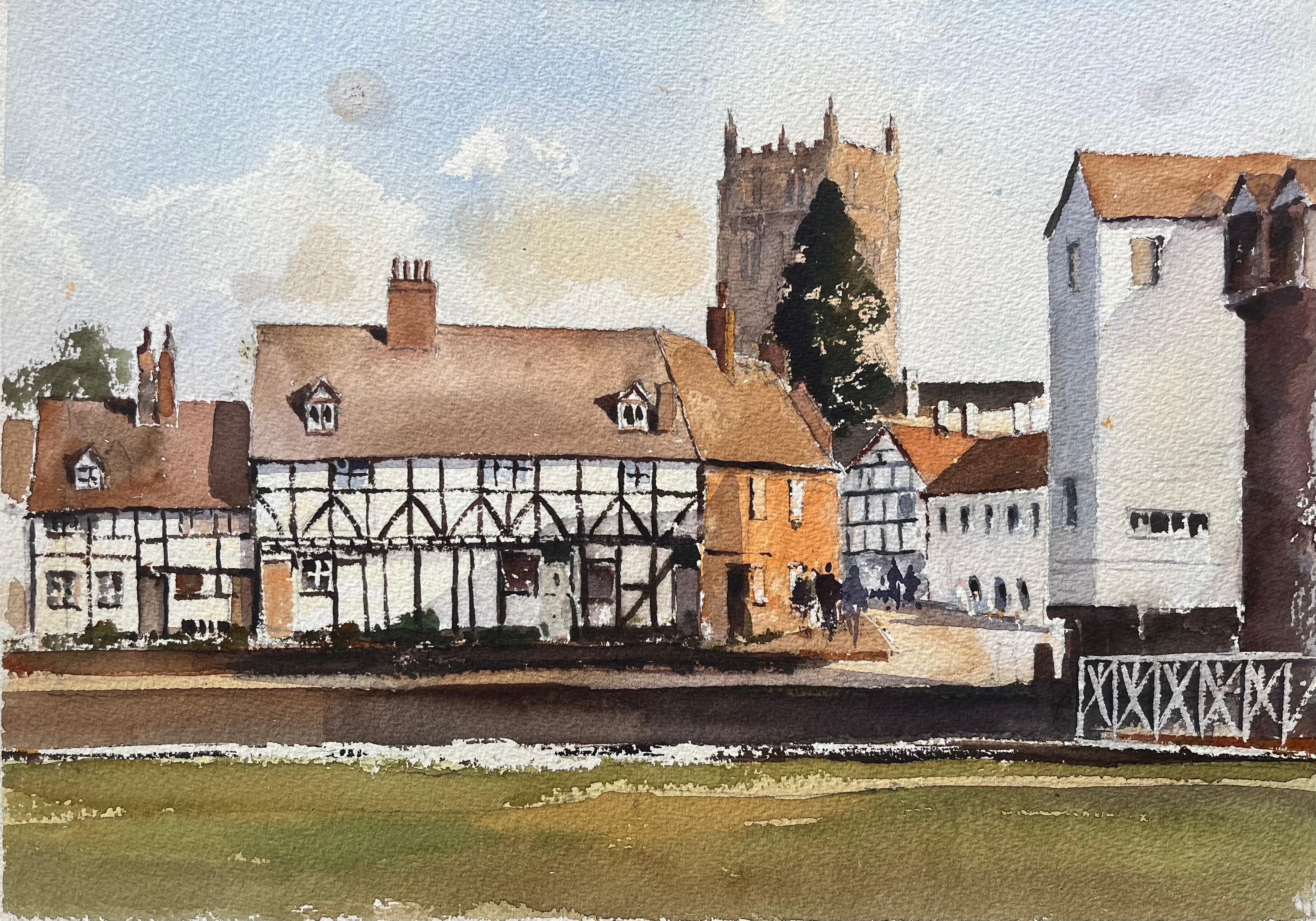Britisches impressionistisches Aquarell einer traditionellen englischen Dorfszene