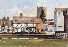British Impressionist Watercolor of a Traditional English Village Scene