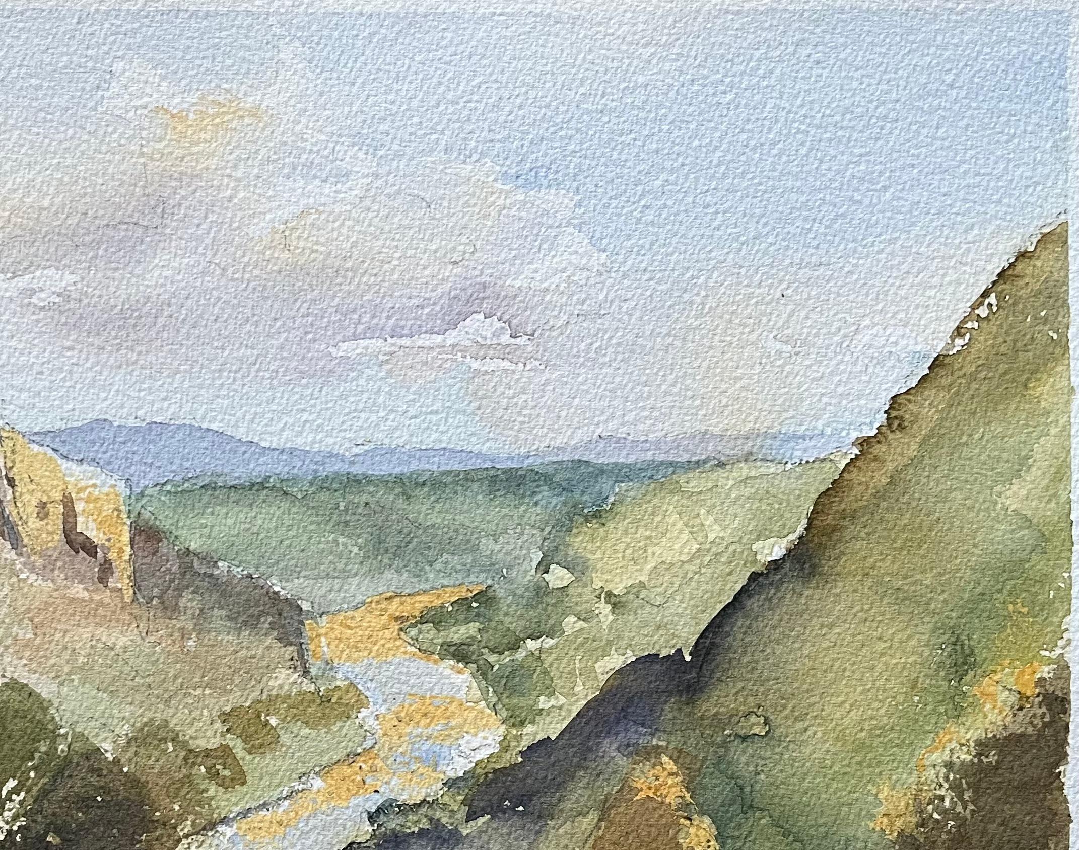 Acuarela impresionista británica de un paisaje tranquilo en el valle de un río - Painting Impresionista de Anthony Avery