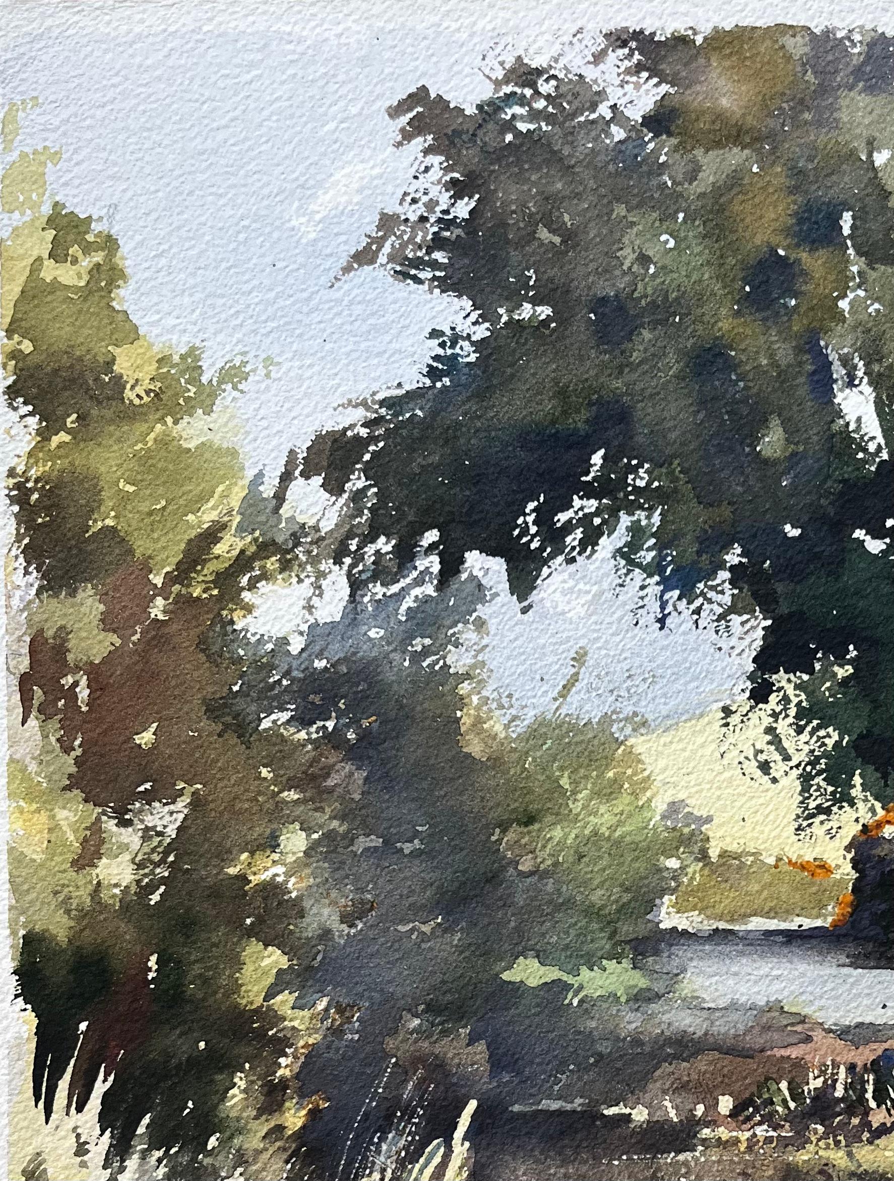British Impressionist Watercolor of a Tranquil Riverside Landscape with Trees For Sale 2