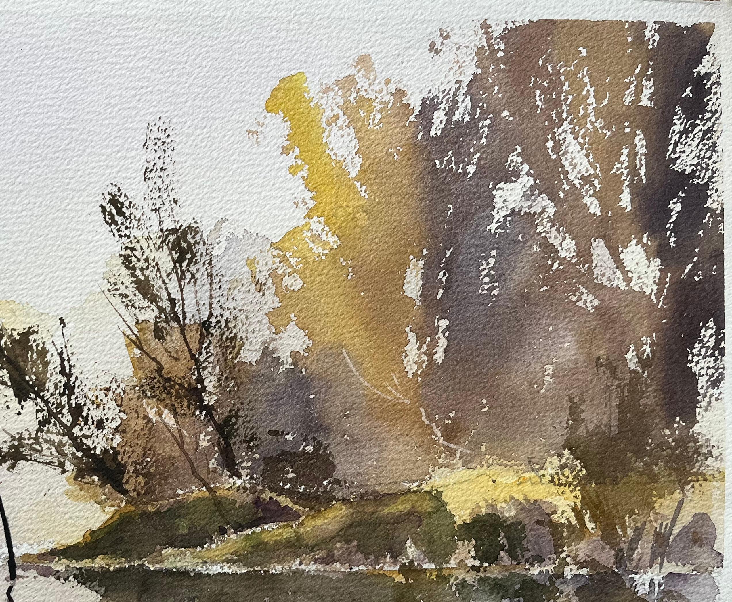Britisches impressionistisches Aquarell einer Tranquil- Flussside-Szene mit Boot, British Impressionismus im Angebot 2