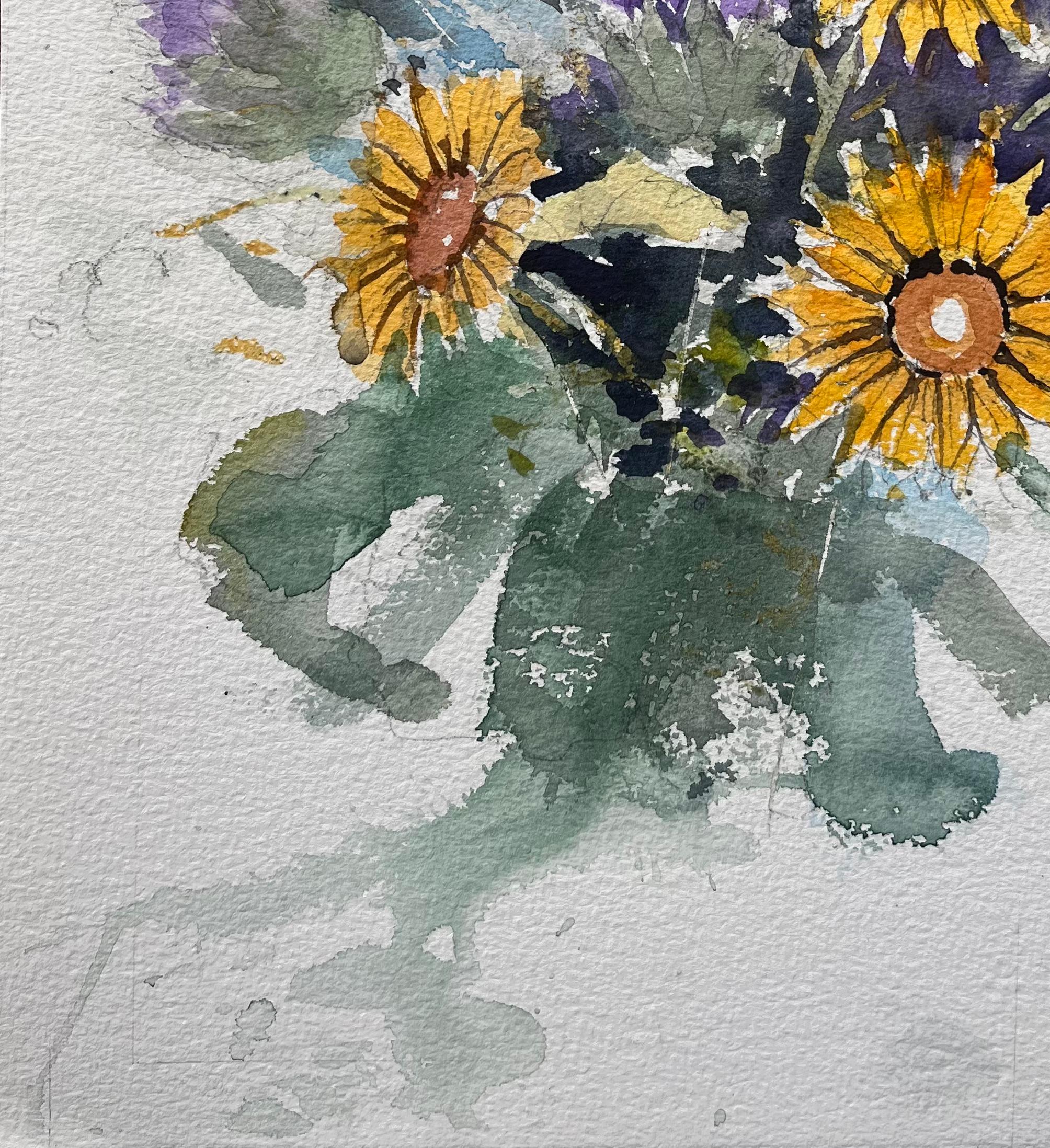 Titel: Aquarell eines britischen Impressionisten mit einem leuchtenden Wildblumenstrauß
von Anthony Avery (Brite 1946-2023)
Original-Aquarell auf Künstlerpapier, ungerahmt
Abmessungen: 15,25 x 11,25 Zoll (Höhe x Breite)
Zustand: Gut, mit leichten