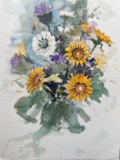 Britischer Impressionist Aquarell eines lebendigen Wildblumenstraußes