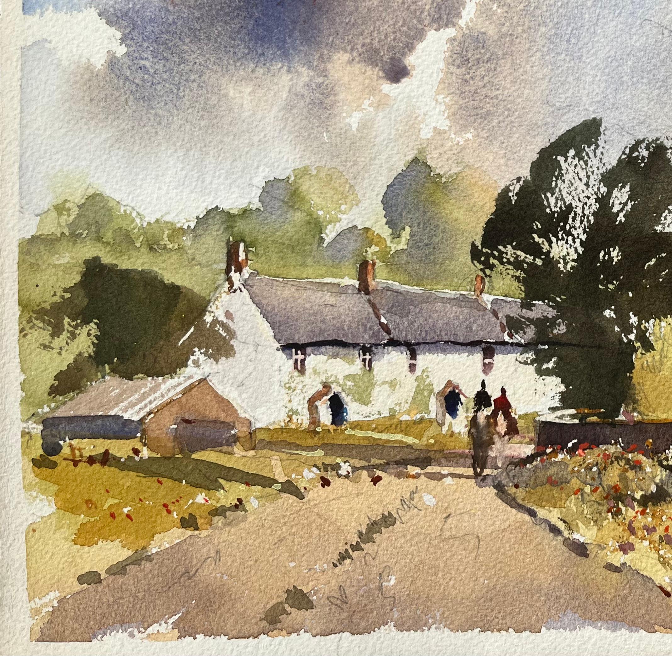 Título: Acuarela impresionista británica de una iglesia y casitas de pueblo, y jinetes
Por Anthony Avery (británico 1946-2023)
Acuarela original sobre papel de artista, sin enmarcar
Dimensiones: 11,25 x 15 pulgadas (Alto x Ancho)
Estado: Bueno, con