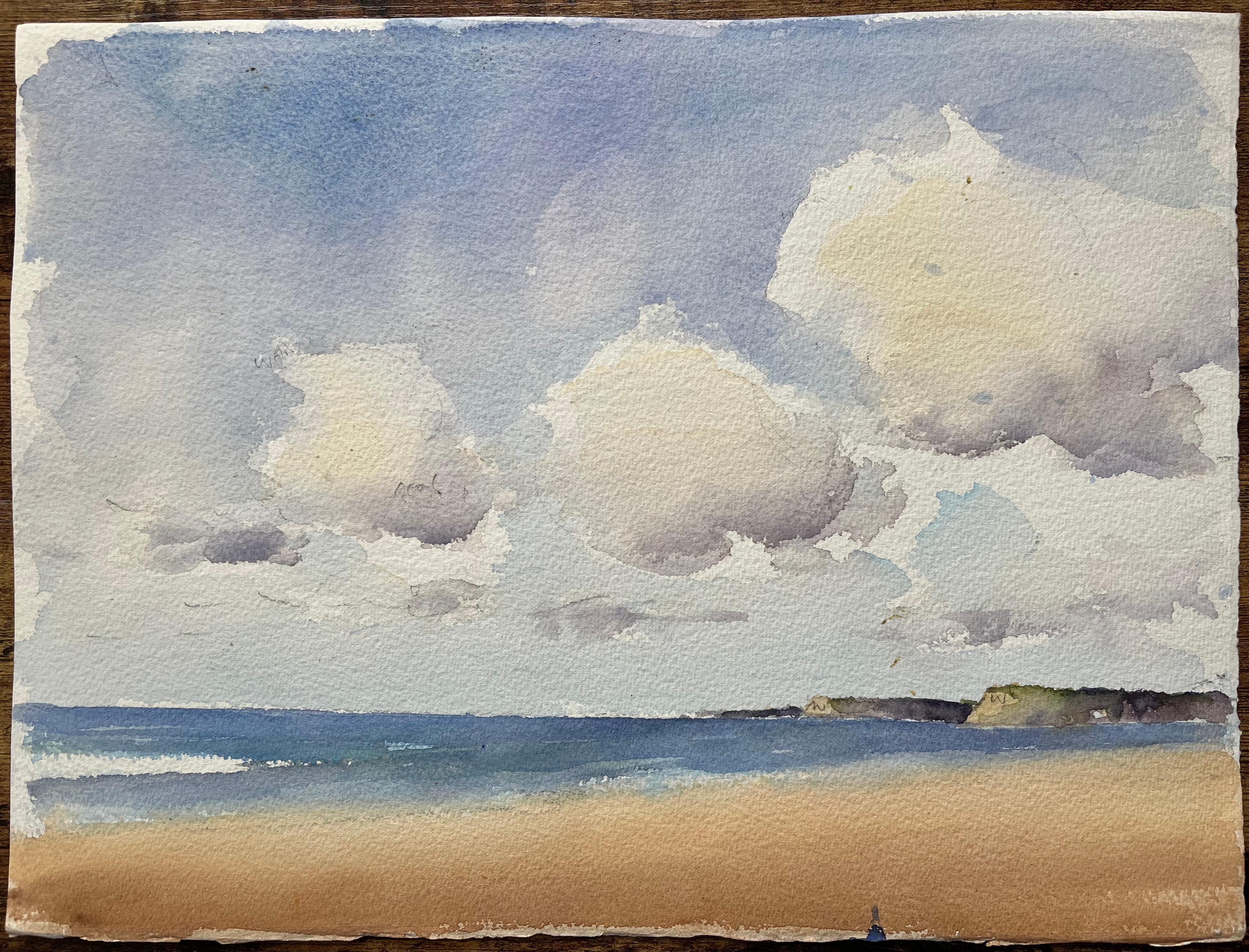 Britischer Impressionist Aquarell einer Frau und Kind in Blumenwiese im Angebot 2