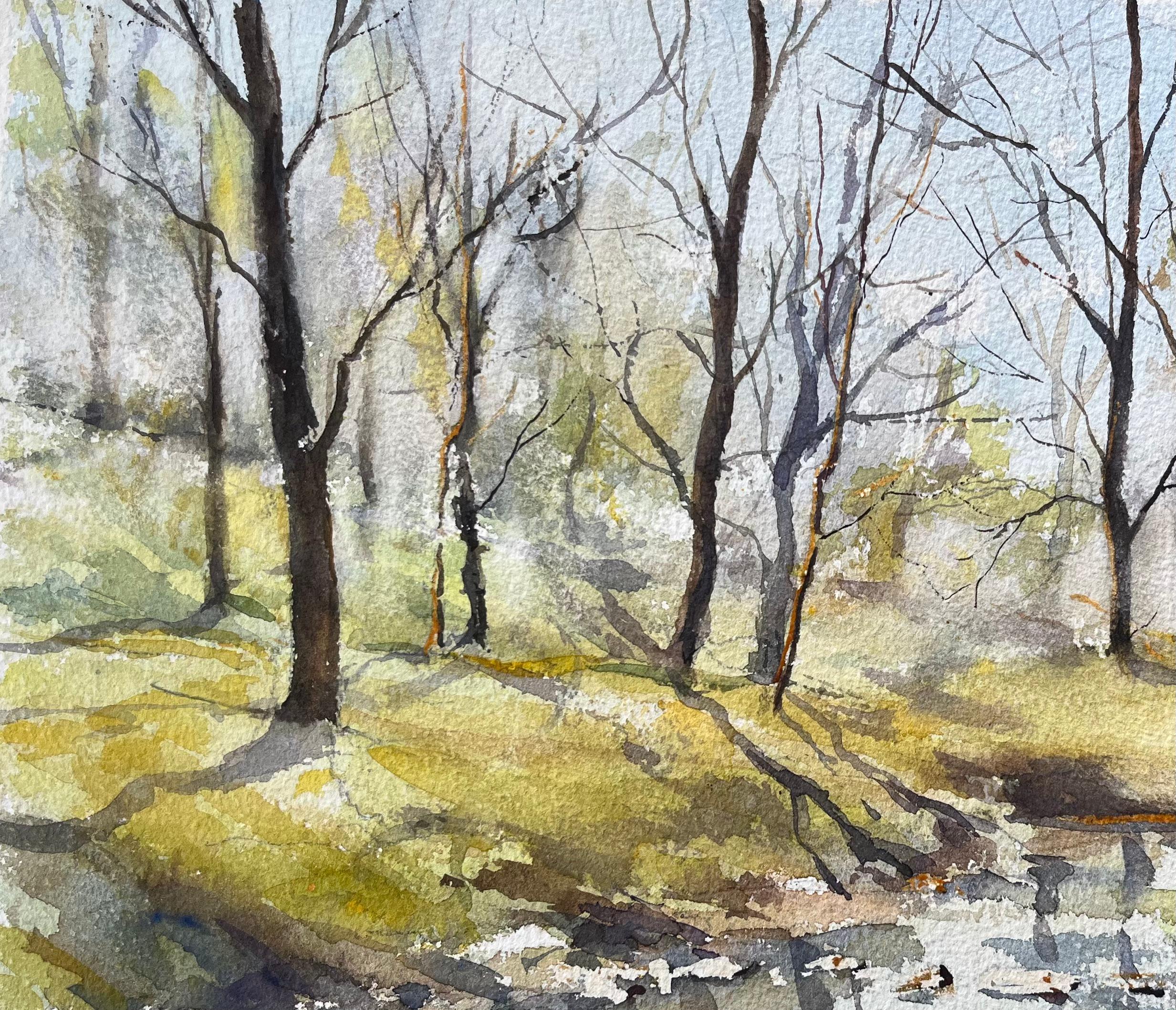 Titel: Britischer Impressionist Aquarell eines Waldbachs im Vorfrühling
von Anthony Avery (Brite 1946-2023)
Original-Aquarell auf Künstlerpapier, ungerahmt
Abmessungen: 11 x 15,5 Zoll (Höhe x Breite)
Unterschrieben: Ja
Zustand: Gut, mit leichten