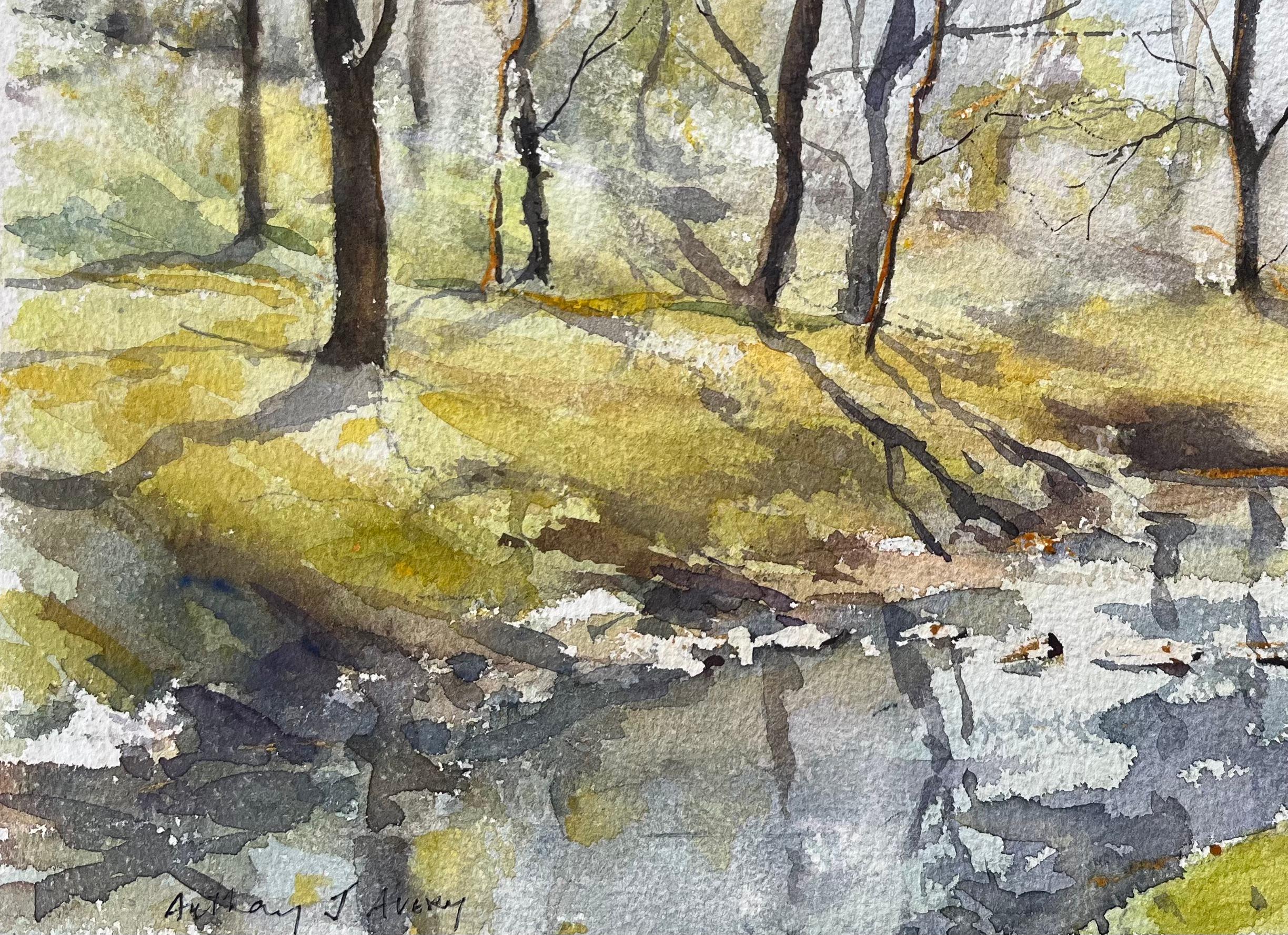 Britisches impressionistisches Aquarell eines Waldsteinen im frühen Frühjahr im Angebot 1