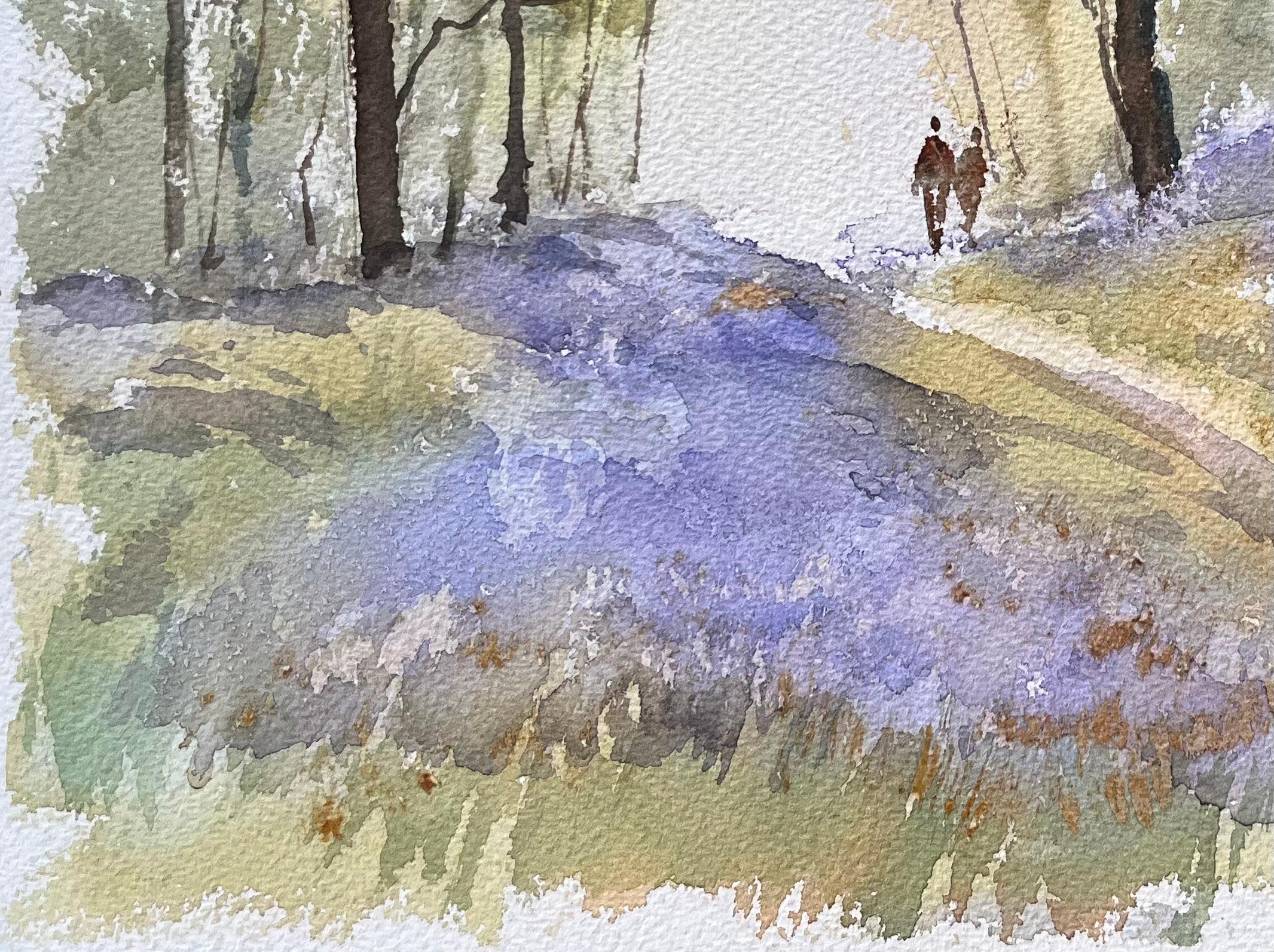 Title: British Impressionist Watercolor of a Woodland Walk Among Bluebells
By Anthony Avery (British 1946-2023)
Original watercolor on artists paper, unframed
Signed: Yes
Dimensions: 11 x 15.25 inches (Height x Width)
Condition: Good, with some