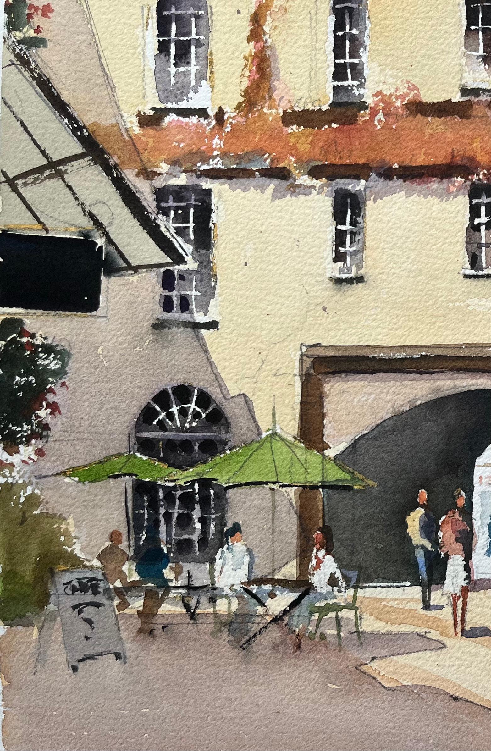Aquarelle impressionniste britannique d'une scène de cour après-midi avec personnages en vente 1