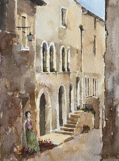 Aquarelle impressionniste britannique d'une alliée avec une femme en contemplation