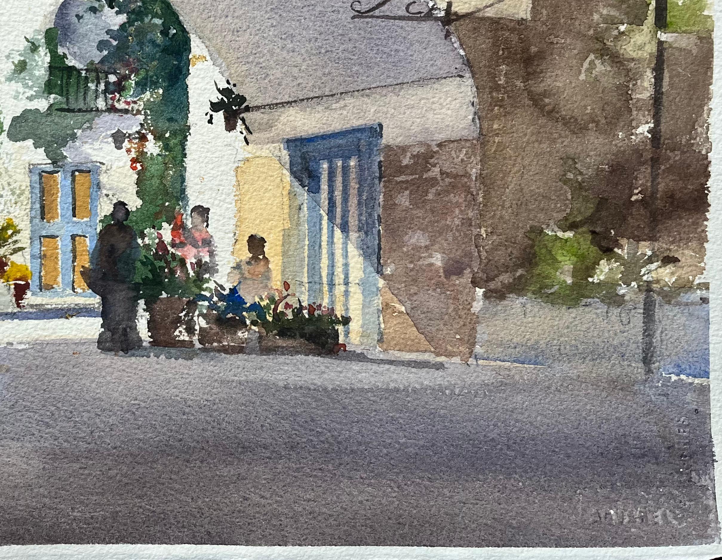 Acuarela impresionista británica de un patio de entrada arqueado con figuras - Painting Impresionista de Anthony Avery