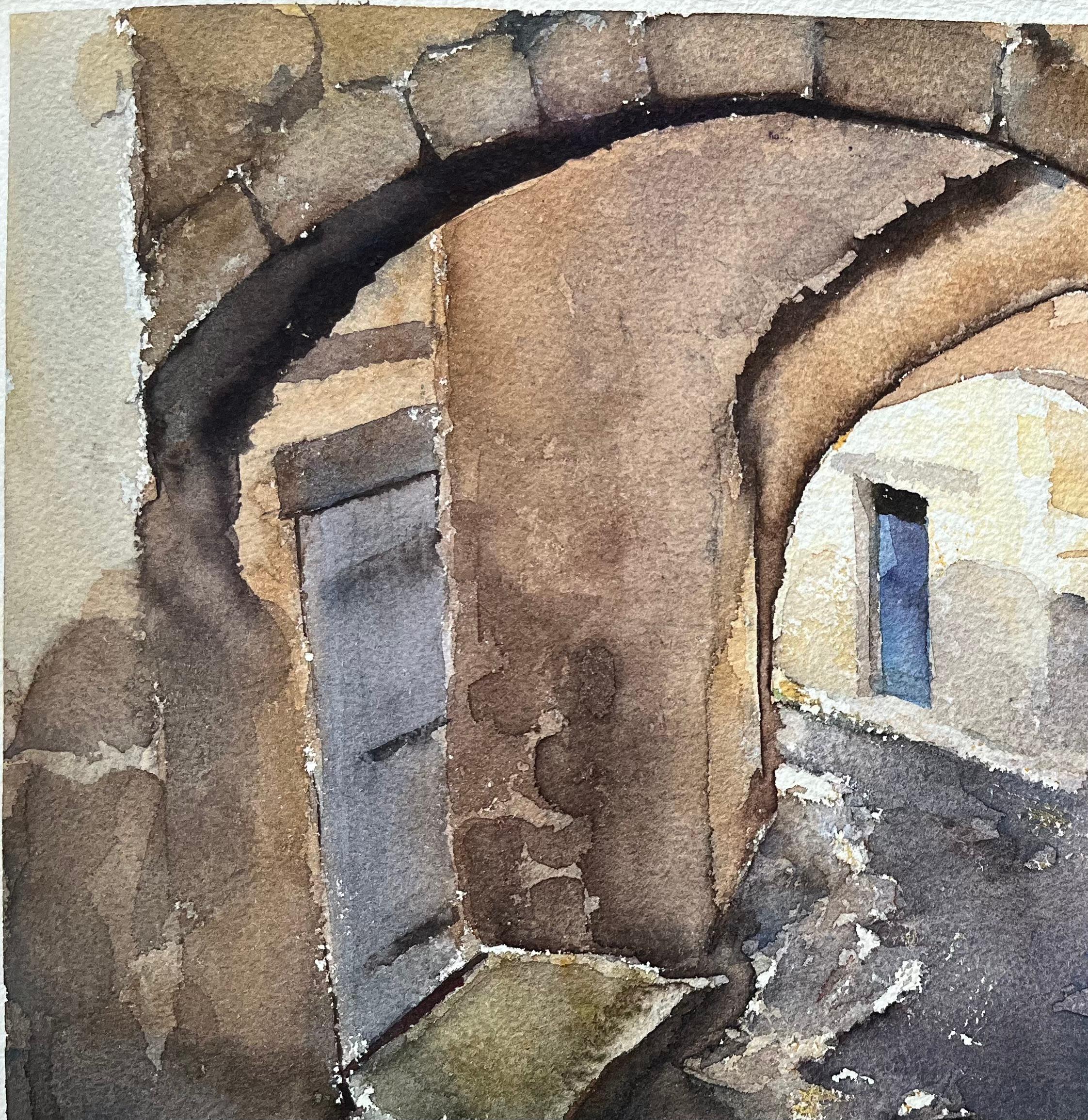 Titel: Britischer Impressionist Aquarell eines stimmungsvollen steinernen Durchgangs
Von Anthony Avery (Brite 1946-2023)
Original-Aquarell auf Künstlerpapier, ungerahmt
Abmessungen: 11,25 x 15,25 Zoll (Höhe x Breite)
Zustand: Gut, mit leichten