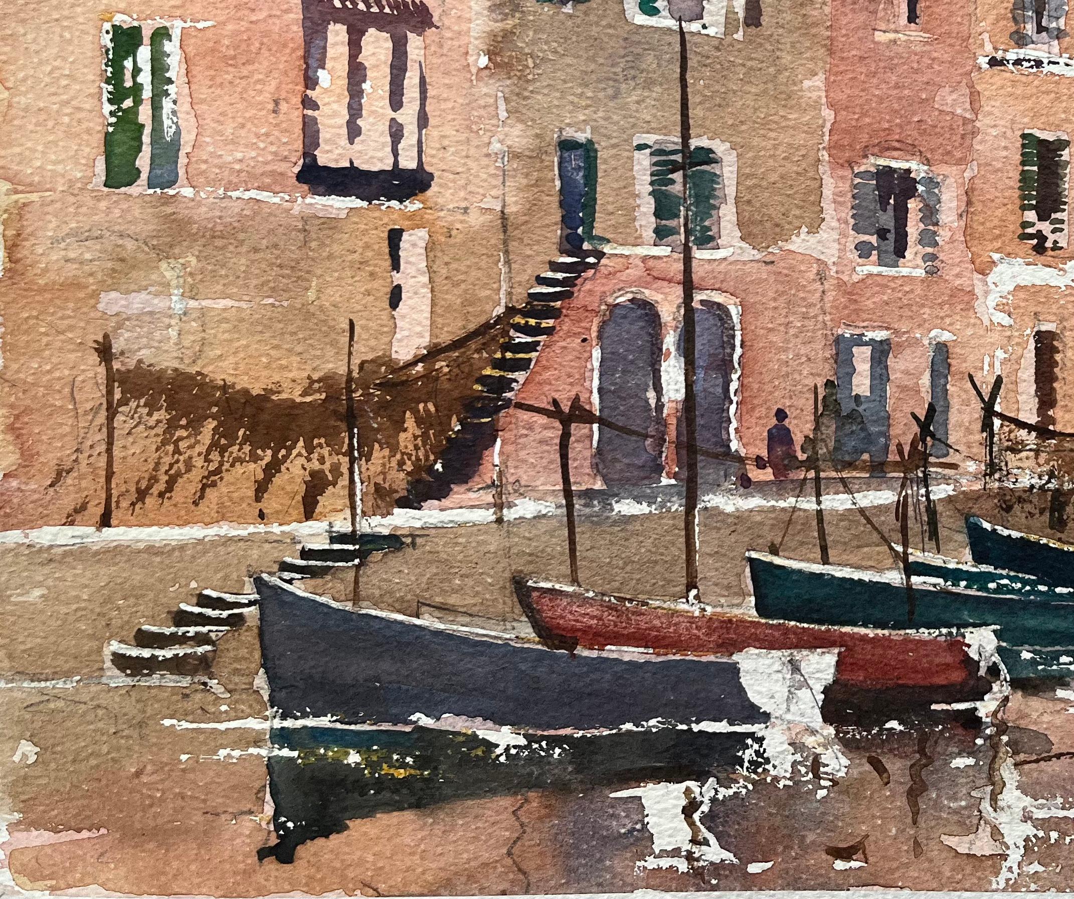 Titolo: Acquerello impressionista britannico di una scena portuale italiana con barche da pesca
Di Anthony Avery (Regno Unito 1946-2023)
Acquerello originale su carta per artisti, senza cornice
Dimensioni: 12 x 15,75 pollici (altezza x