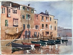 Britisches impressionistisches Aquarell einer italienischen Hafenszene mit Fischerbooten, British Impressionismus