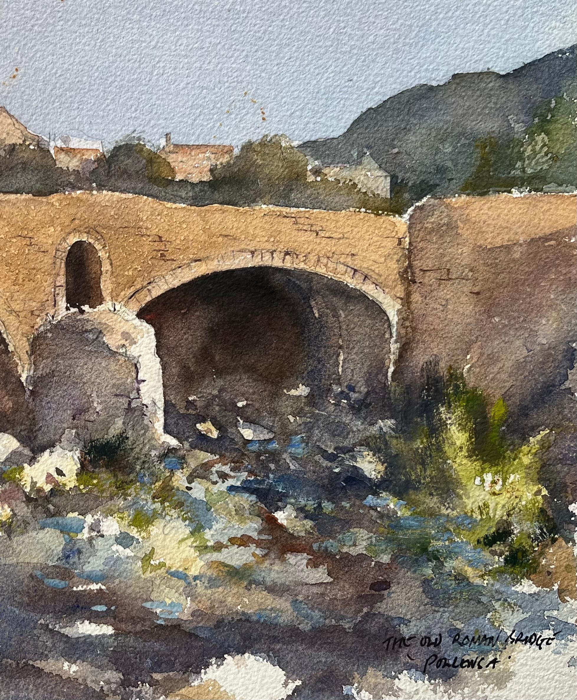British Impressionist Watercolor of an Old Roman Bridge in Pollenca, Mallorca - Brown Landscape Painting by Anthony Avery