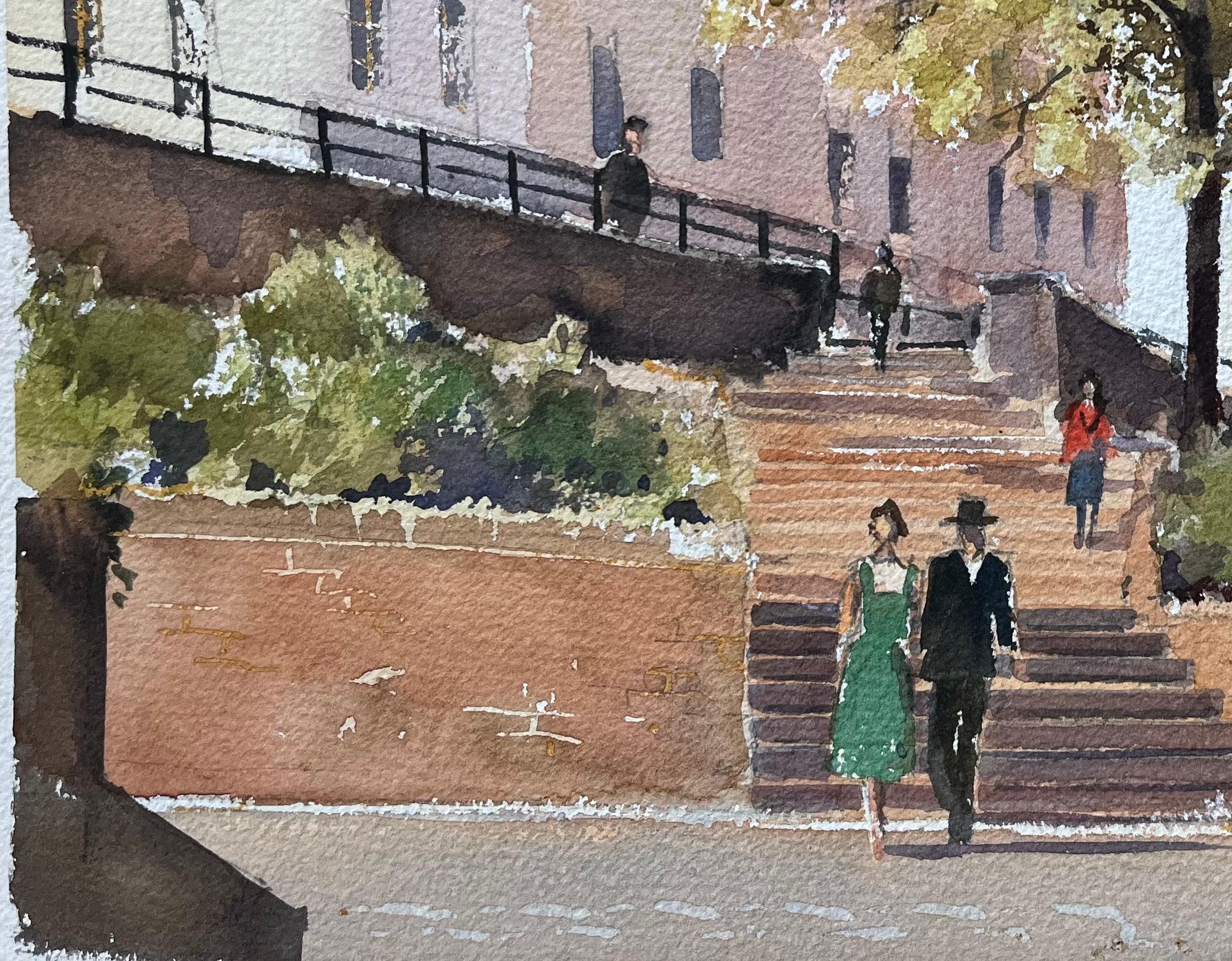 Britisches impressionistisches Aquarell einer urbanen Parkszene mit Figuren, British Impressionist (Impressionismus), Painting, von Anthony Avery