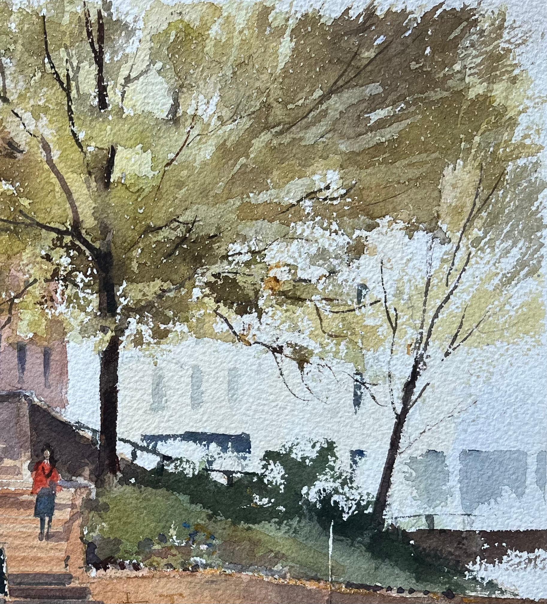 Titel: Britischer Impressionist Aquarell einer städtischen Parkszene mit Figuren
Von Anthony Avery (Brite 1946-2023)
Original-Aquarell auf Künstlerpapier, ungerahmt
Unterschrieben: Ja
Abmessungen: 11 x 15,5 Zoll (Höhe x Breite)
Zustand: Gut, mit