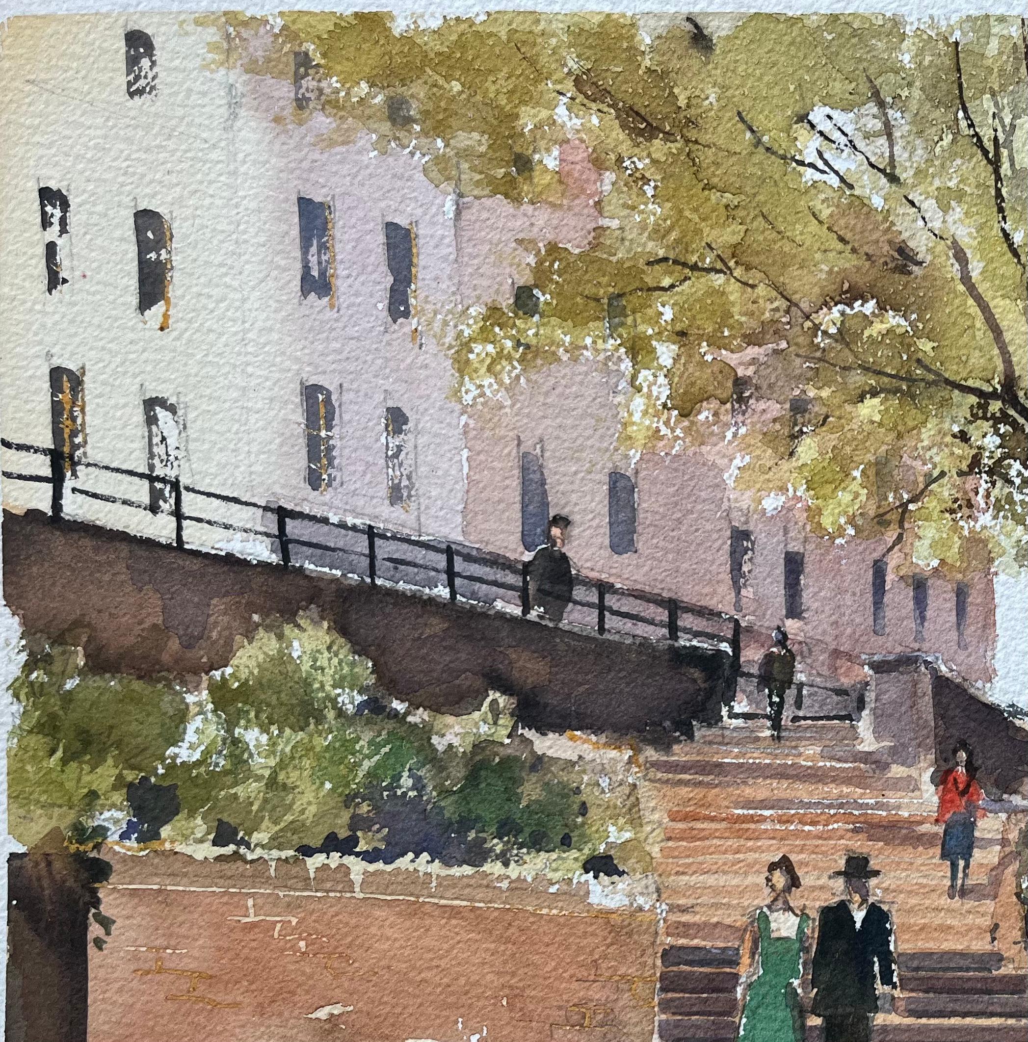 Britisches impressionistisches Aquarell einer urbanen Parkszene mit Figuren, British Impressionist im Angebot 1