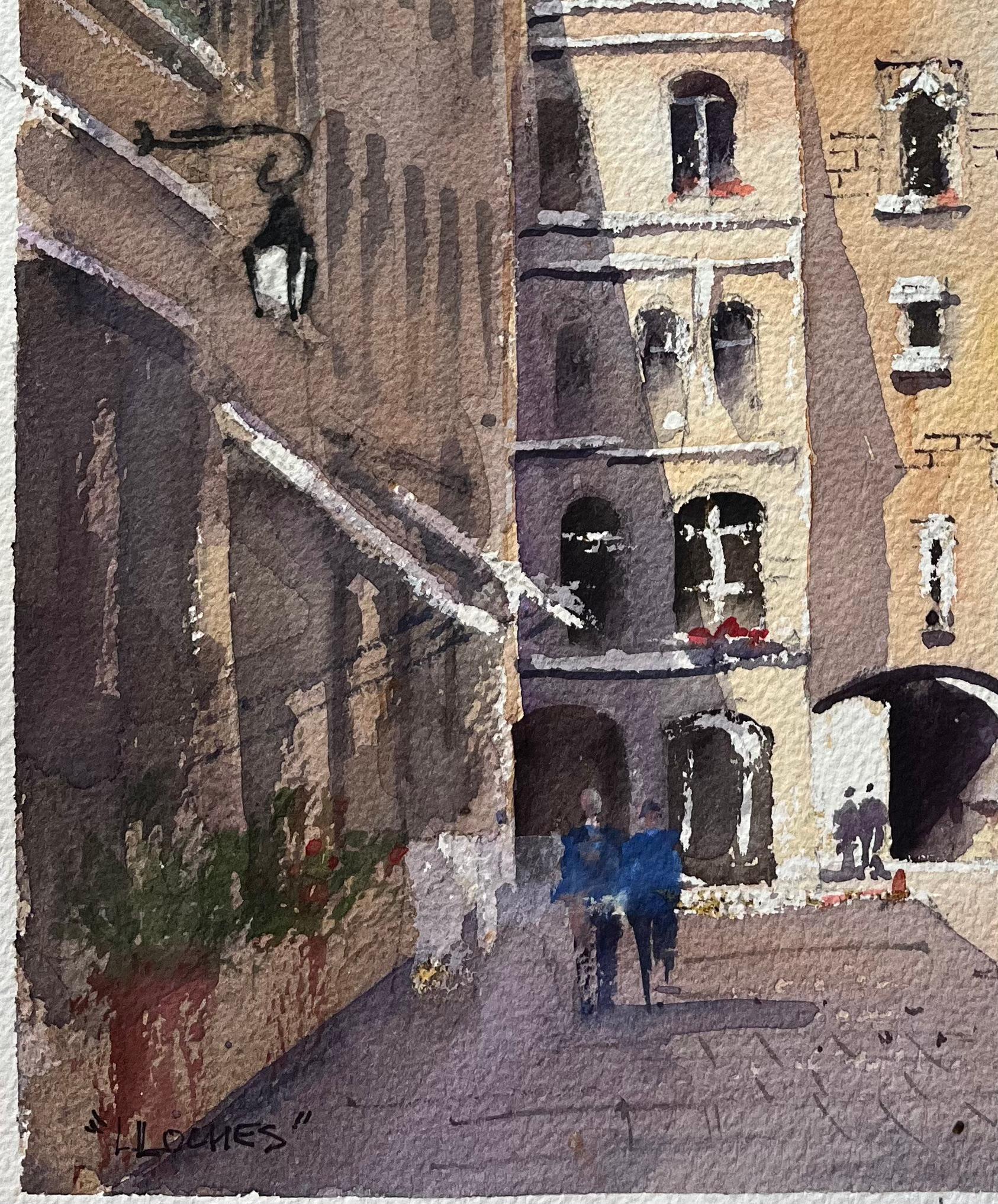 Acquerello impressionista britannico di charme architettonico nella piazza della città di Loches in vendita 1