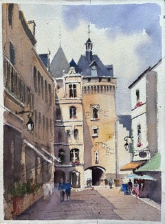 Aquarelle impressionniste britannique sur le charme architectural de la place de la ville de Townes