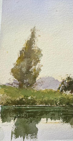 British Impressionist Watercolor of Autumn Reflections by the Riverside