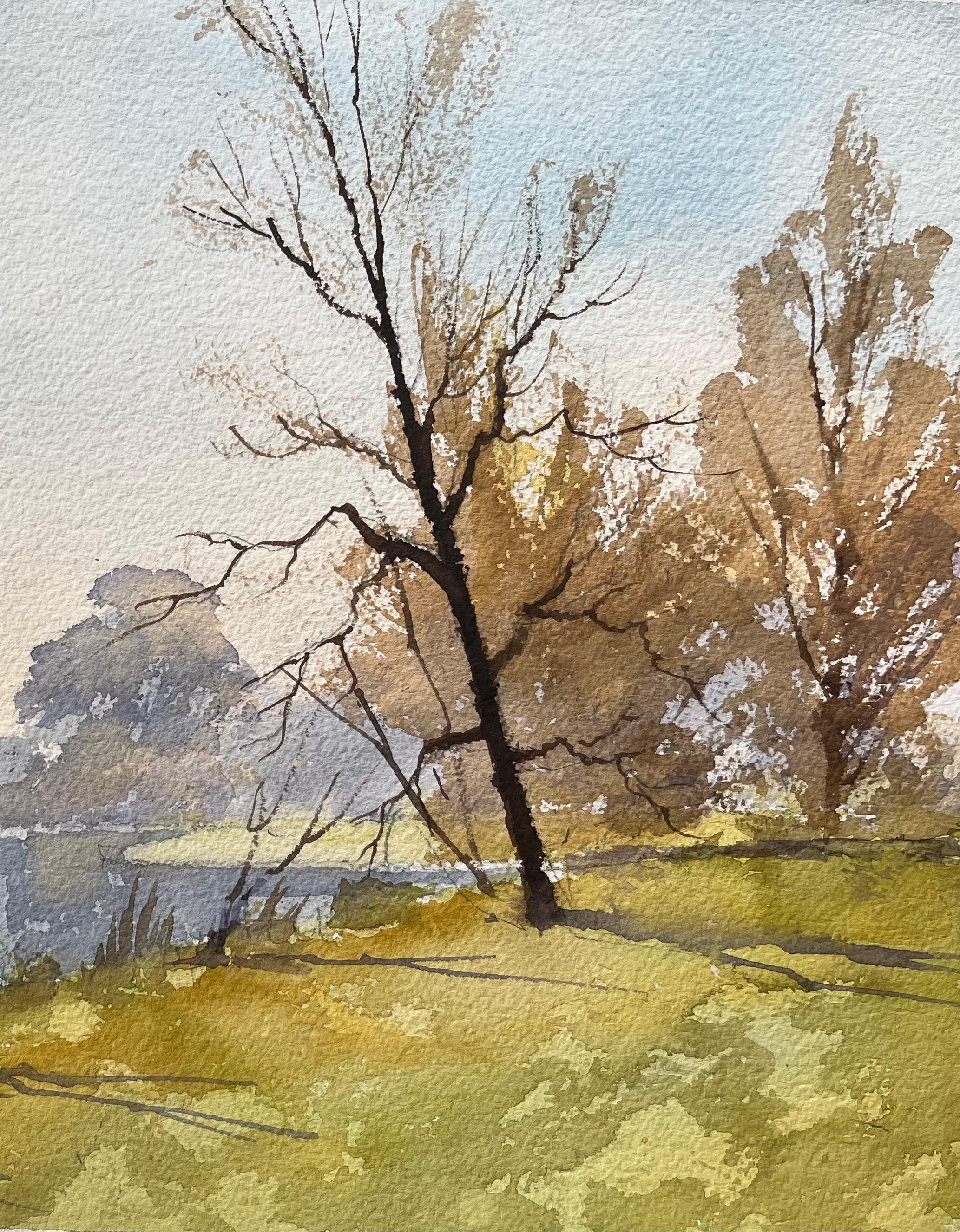 Title: British Impressionist Watercolor of Autumn Trees by a Riverside
by Anthony Avery (British 1946-2023)
Original watercolor on artists paper, unframed
Dimensions: 11.25 x 15 inches (Height x Width)
Condition: Good, with some minor signs of