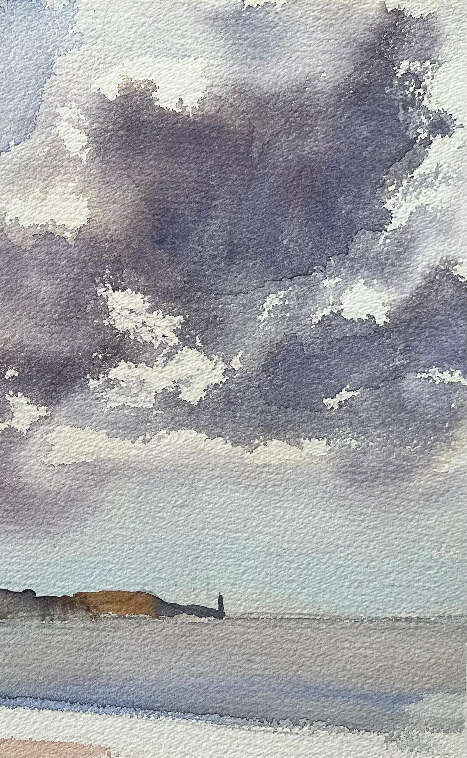Britisches impressionistisches Aquarell einer Strandszene mit dramatischem Himmel und Walker (Impressionismus), Painting, von Anthony Avery