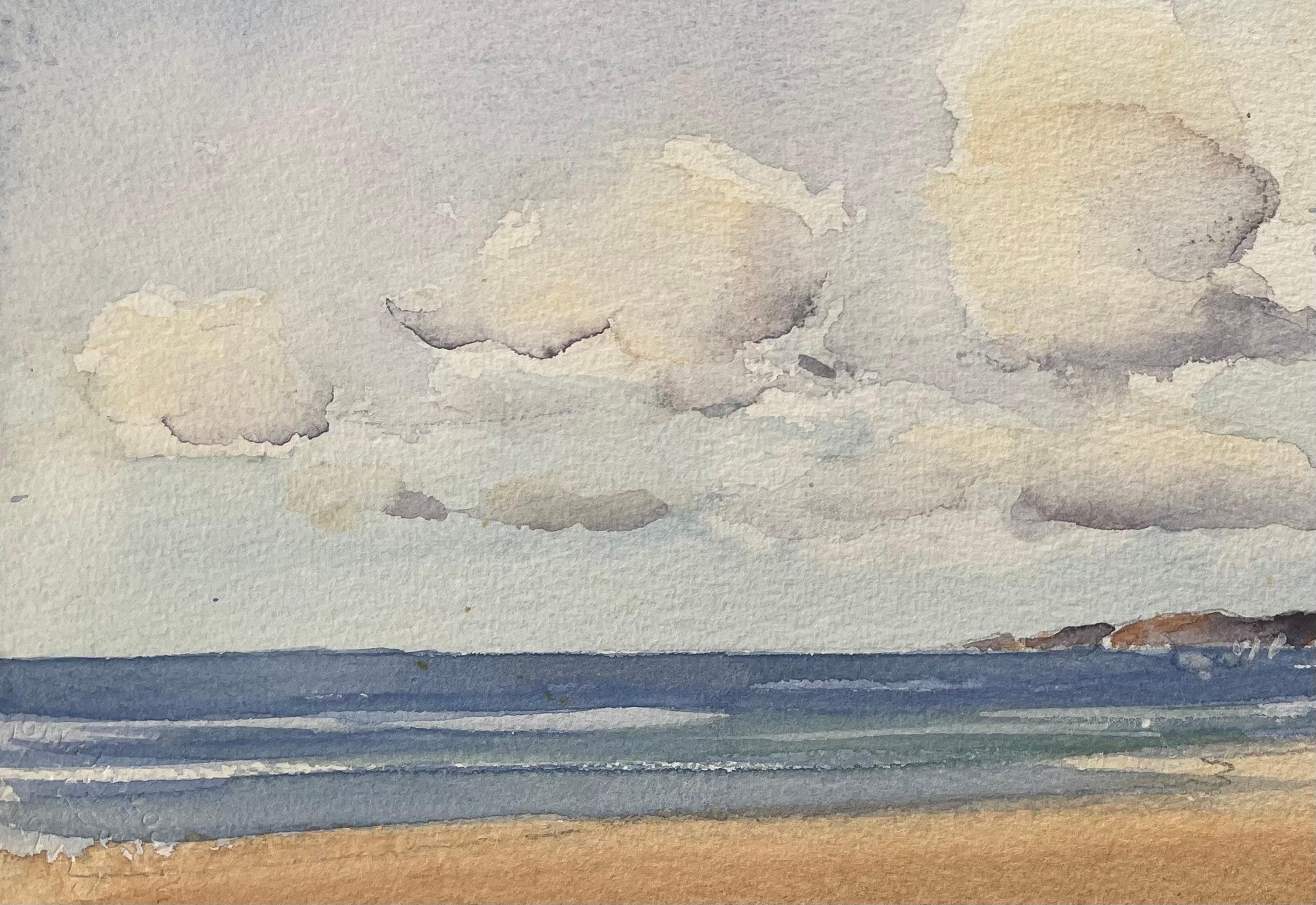 Title: British Impressionist Watercolor of Beachgoers with Kites and Dramatic Clouds
by Anthony Avery (British 1946-2023)
Original watercolor on artists paper, unframed
Dimensions: 11 x 15 inches (Height x Width)
Signed: Yes
Condition: Good, with